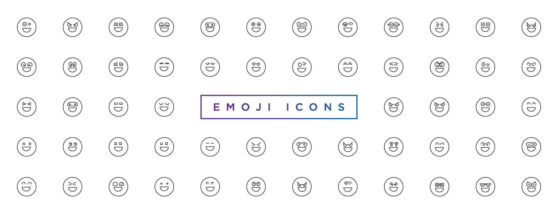Emoji faces collection. Emojis flat style. Happy and sad emoji. Line smiley face vector