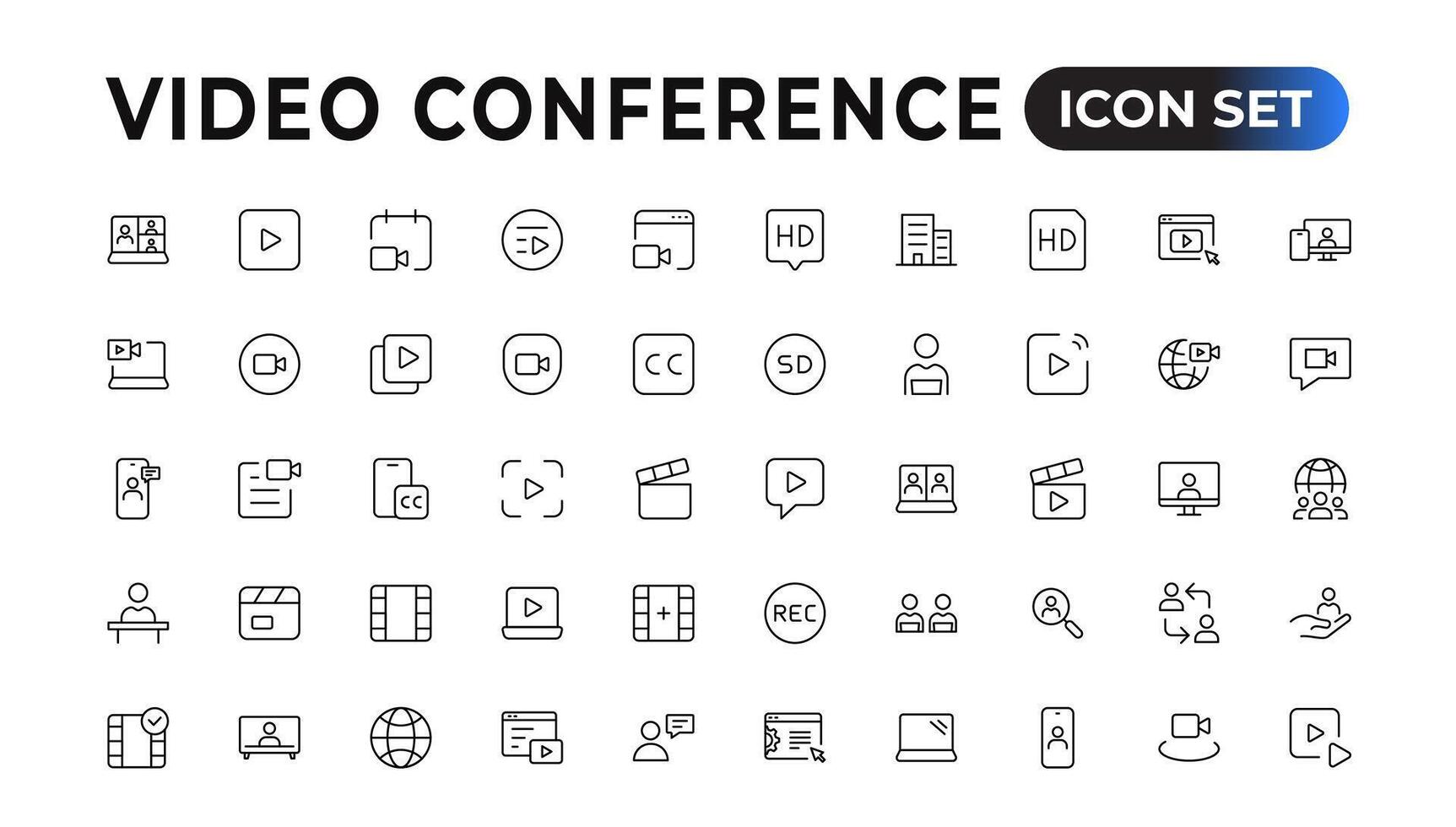 Video Conference icon Set. Collection of linear simple web icons. vector