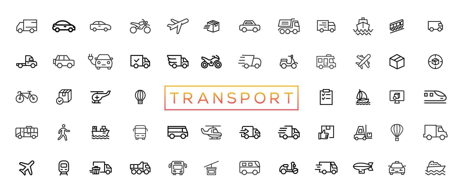 Transport, vehicle and delivery elements - minimal thin line web icon set. Outline icons collection vector