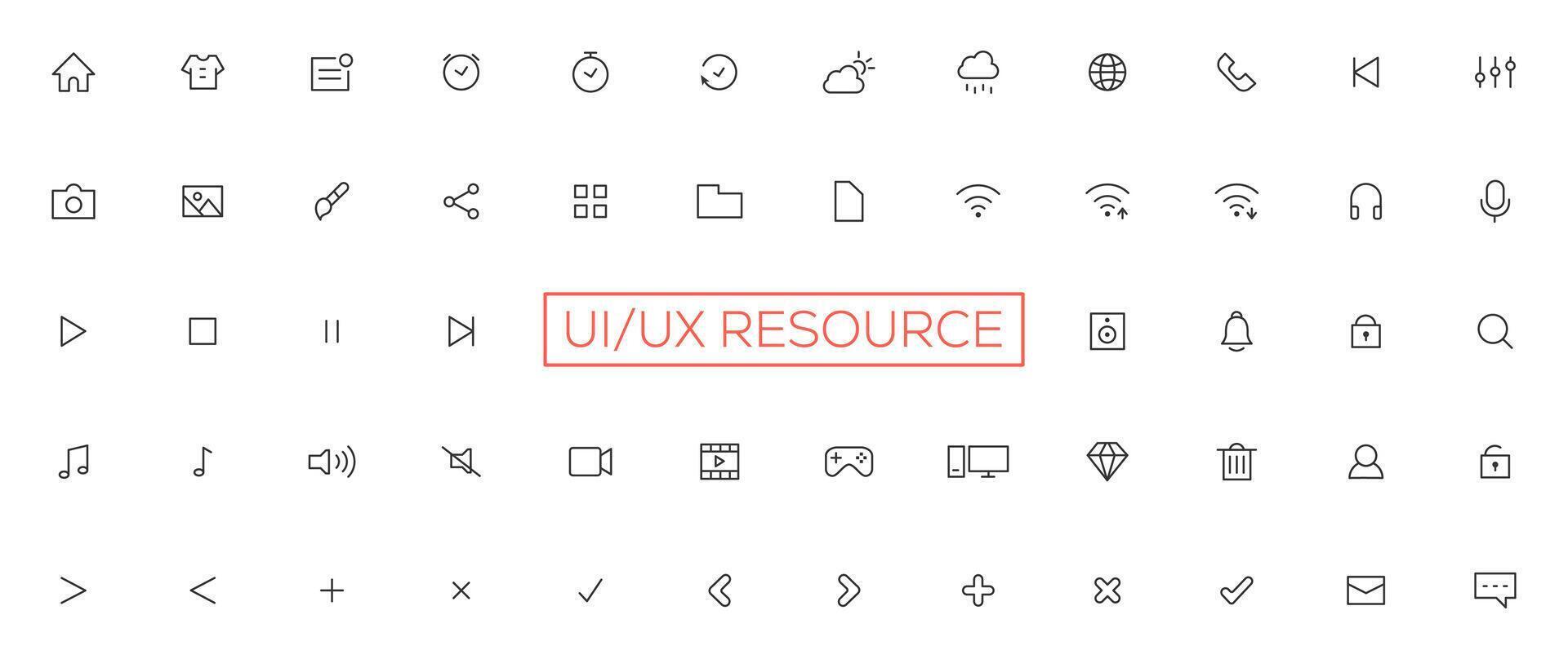 Minimalist and simple looking ui icons set for dark, light mode. Outline isolated user interface elements for night, day themes vector