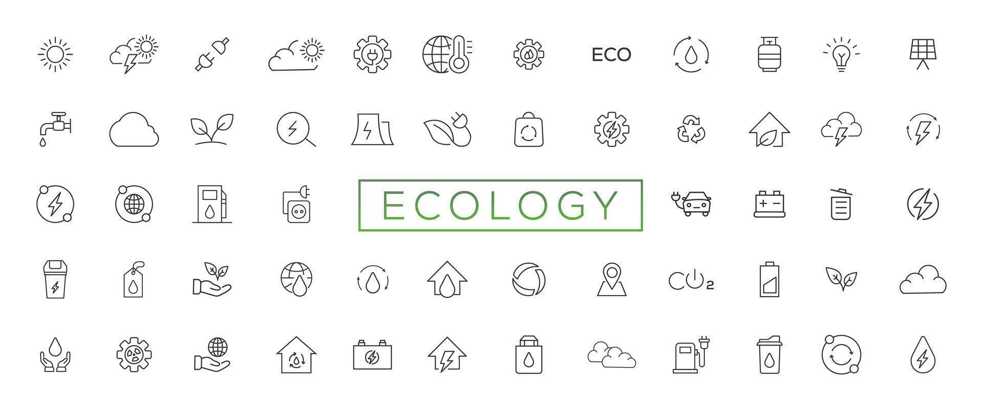 Eco friendly related thin line icon set in minimal style. Linear ecology icons. Environmental sustainability simple symbol vector