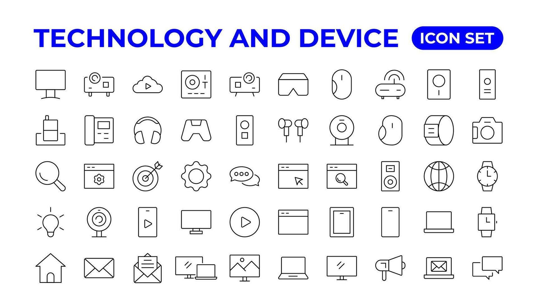 dispositivos y electrónica relacionado línea iconos vector