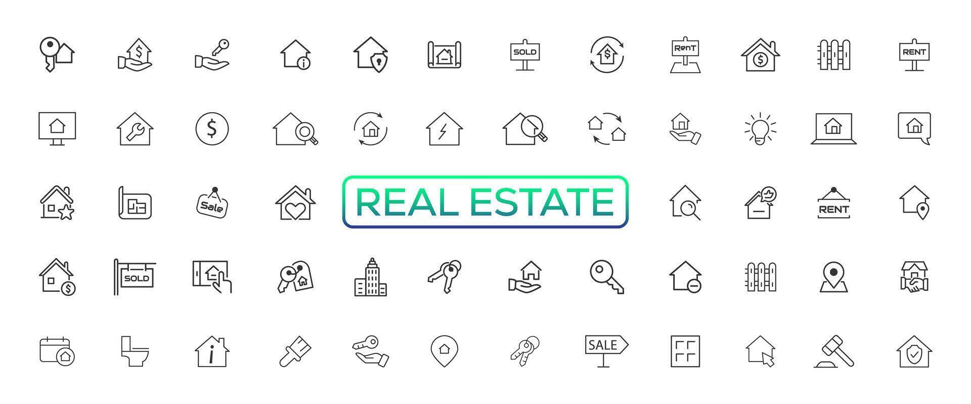 Real Estate minimal thin line web icon set. Included the icons as realty, property, mortgage, home loan and more. Outline icons collection. Simple vector illustration