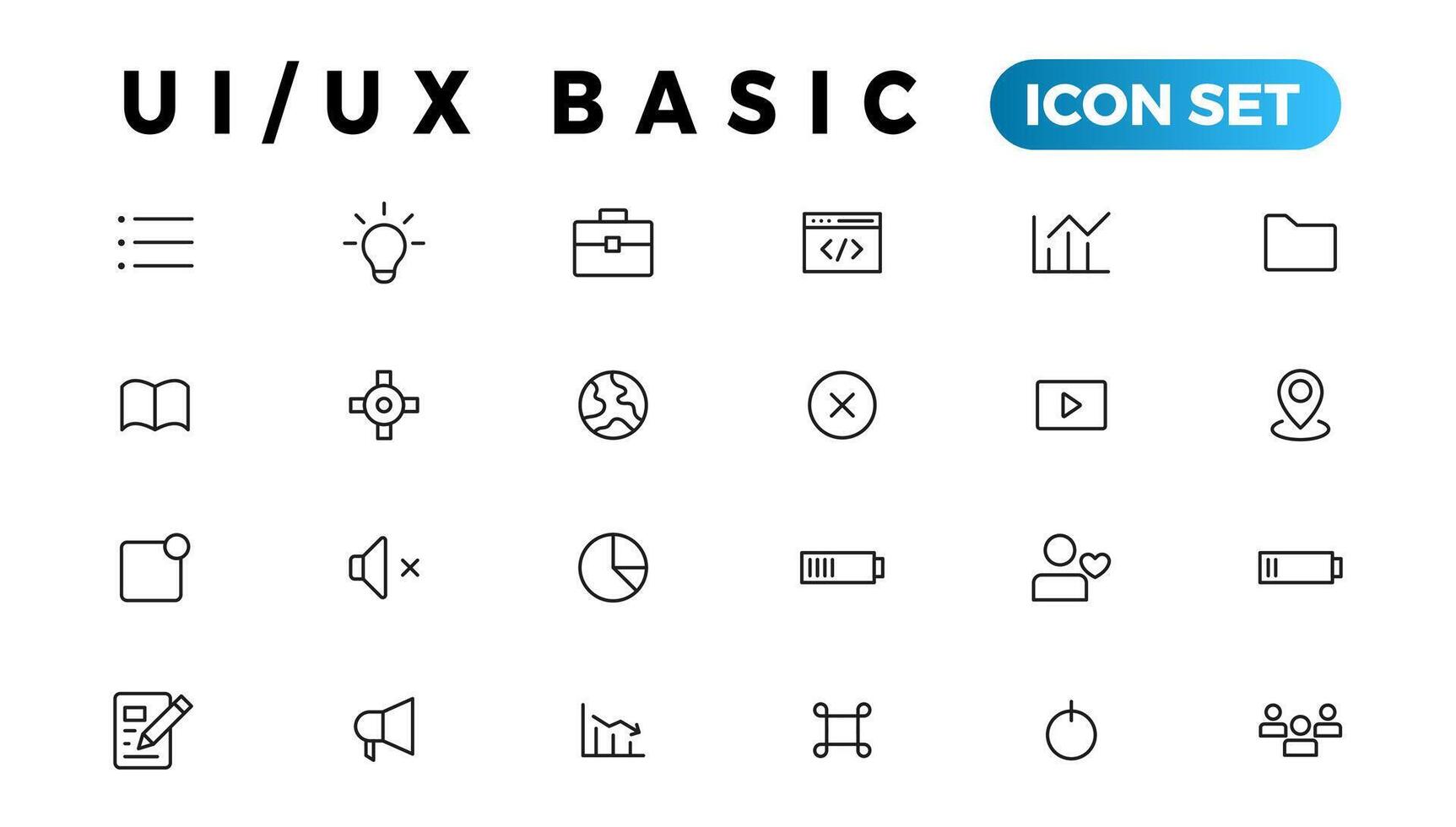 básico usuario interfaz esencial colocar. ui ux línea contorno iconos para aplicación, web, impresión. editable ataque. vector