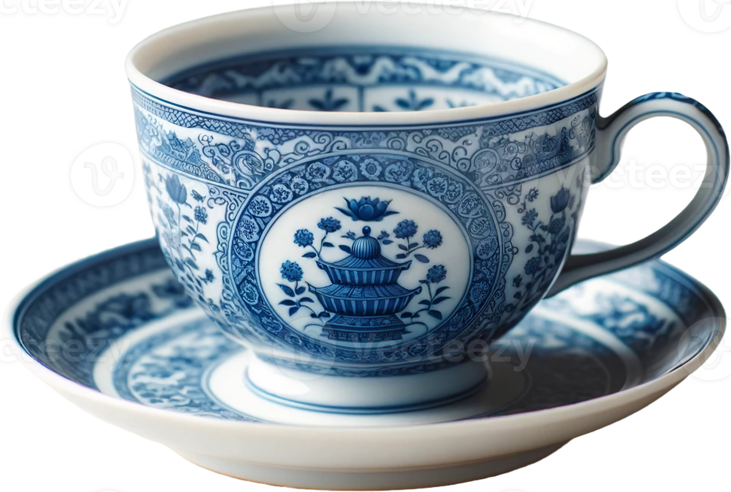 AI generated Classic Blue and White Porcelain Tea Cup png