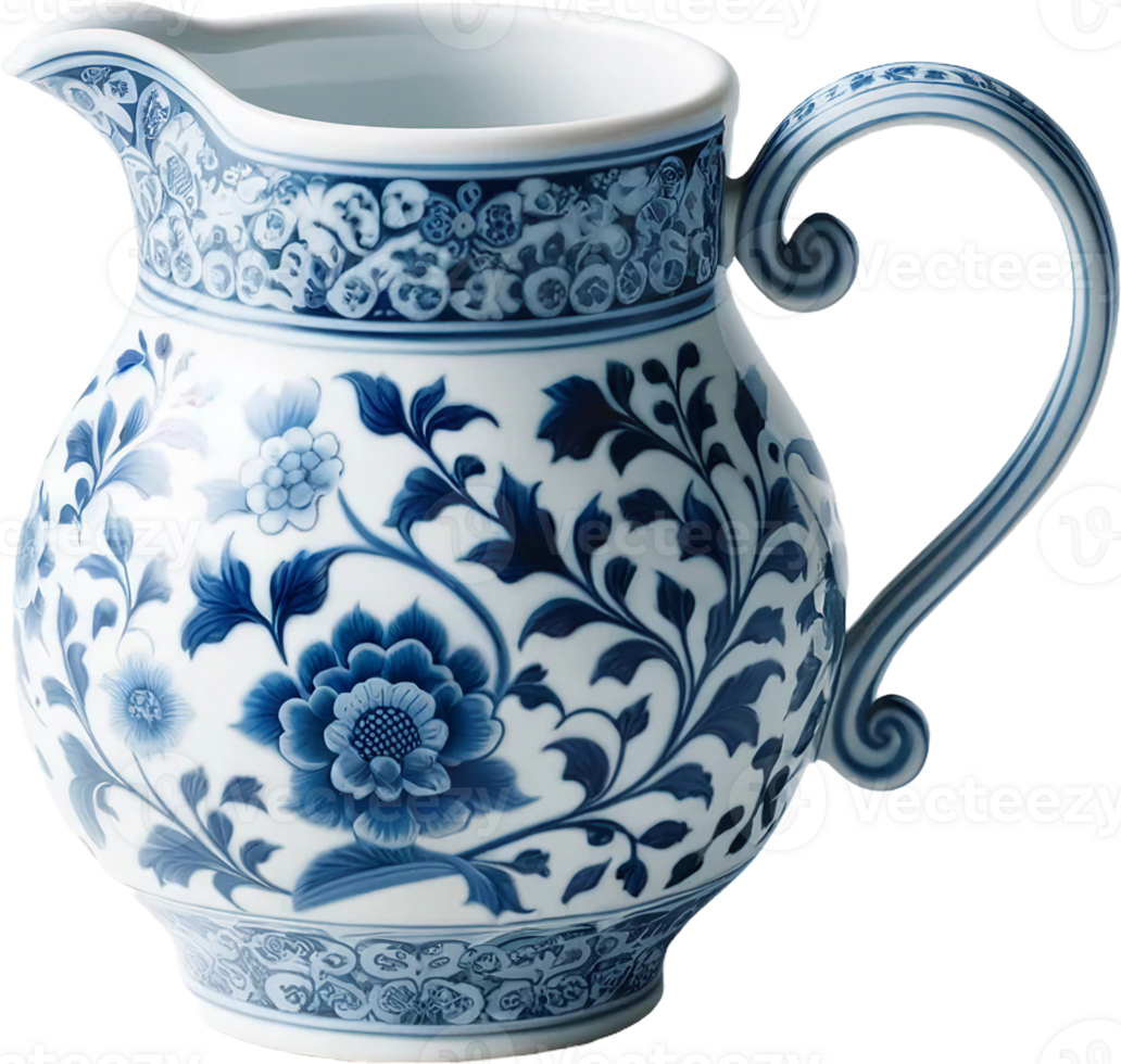 AI generated Decorative Blue White Porcelain Pitcher png