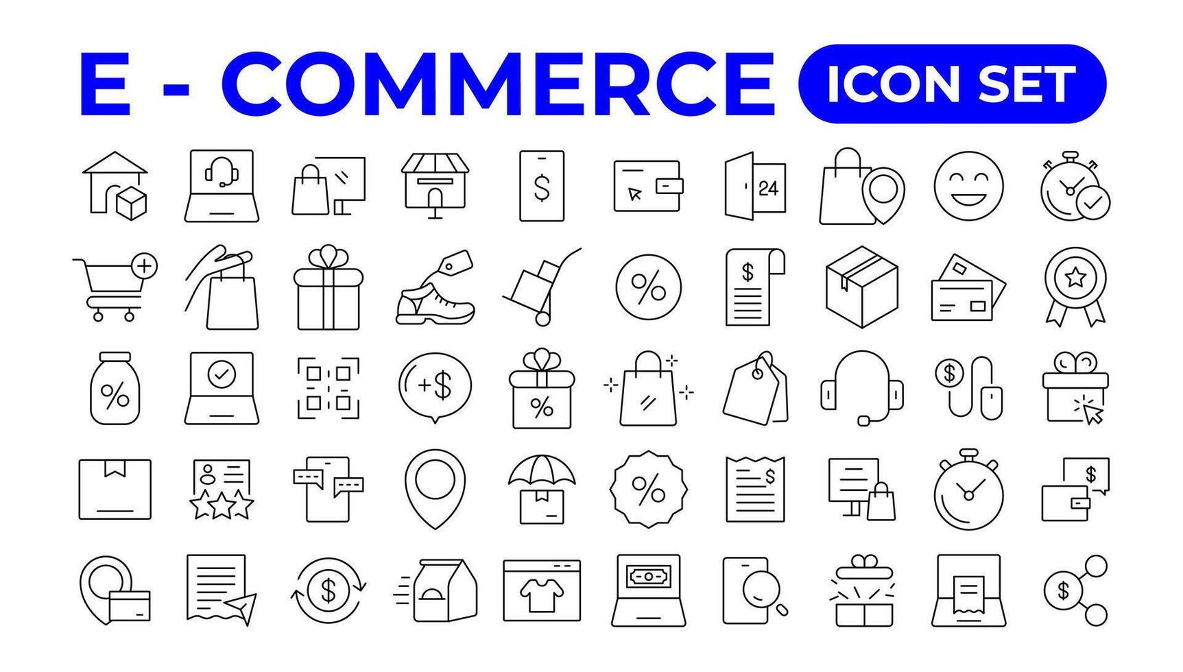 E-Commerce set of web icons in line style. vector