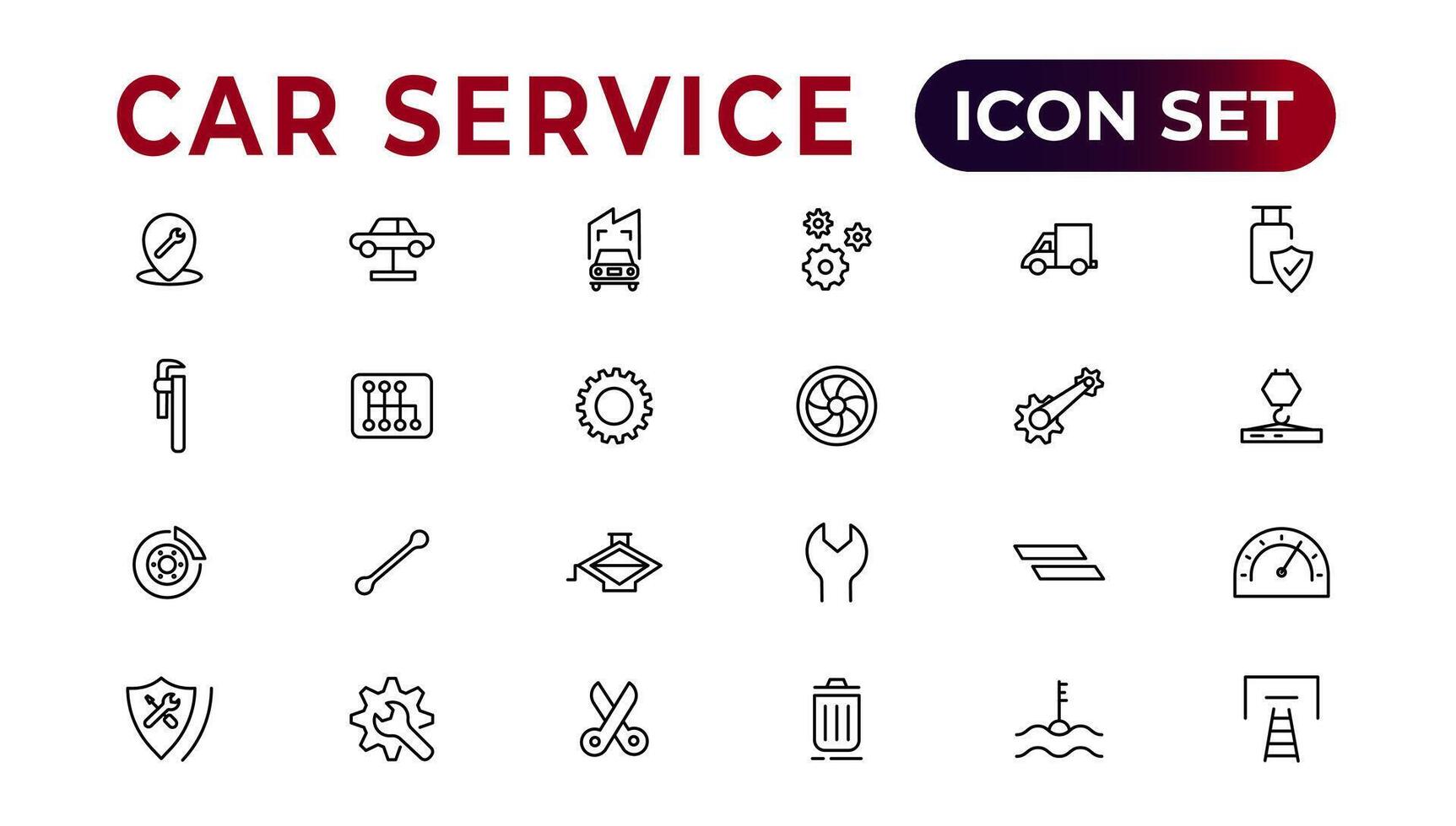 Car service icon set with editable stroke and white background. Auto service, car repair icon set. Car service and garage. vector