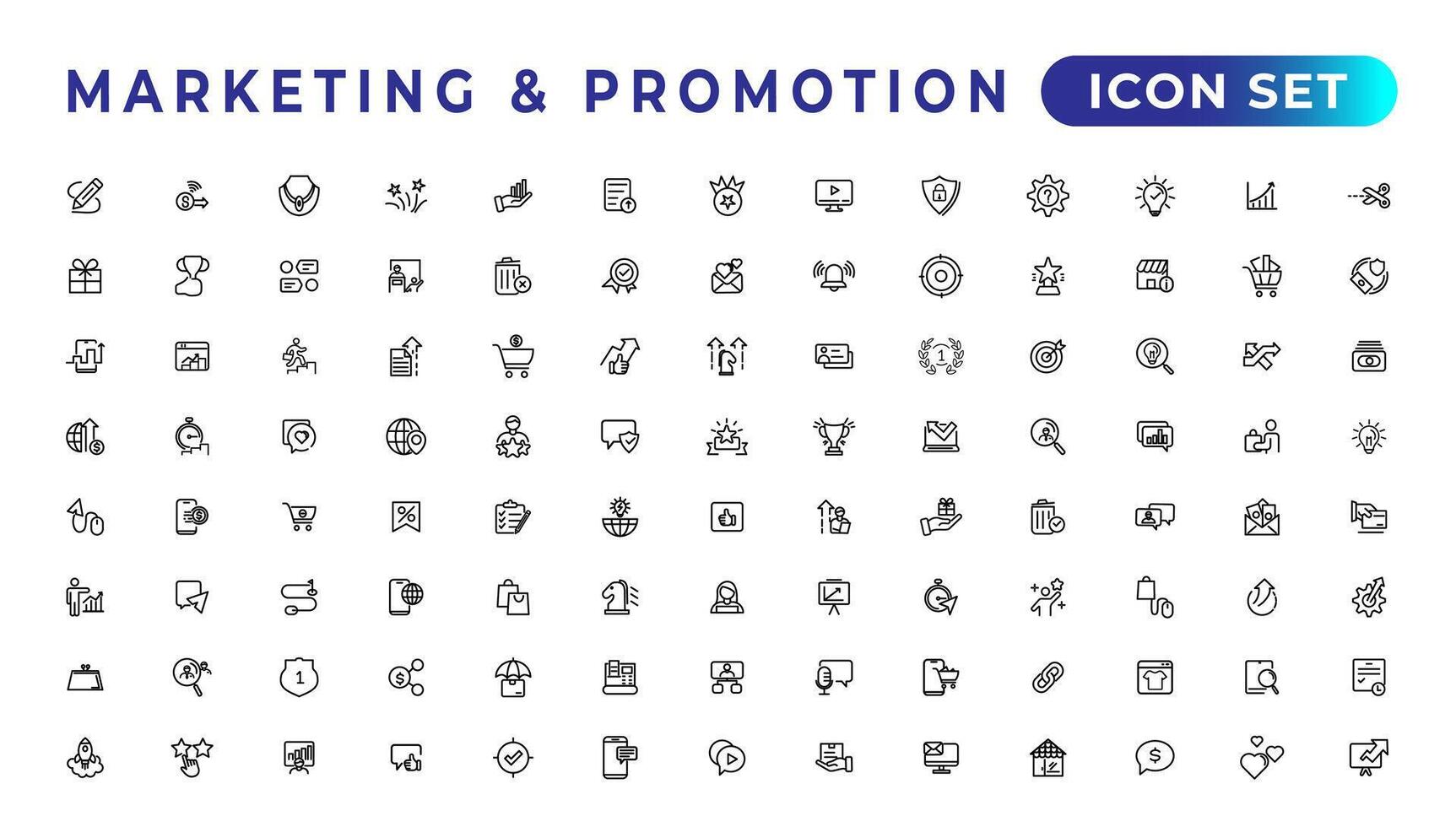 Marketing and promotion linear icons collection.Set of thin line web icon set, simple outline icons collection, Pixel Perfect icons, Simple vector illustration.