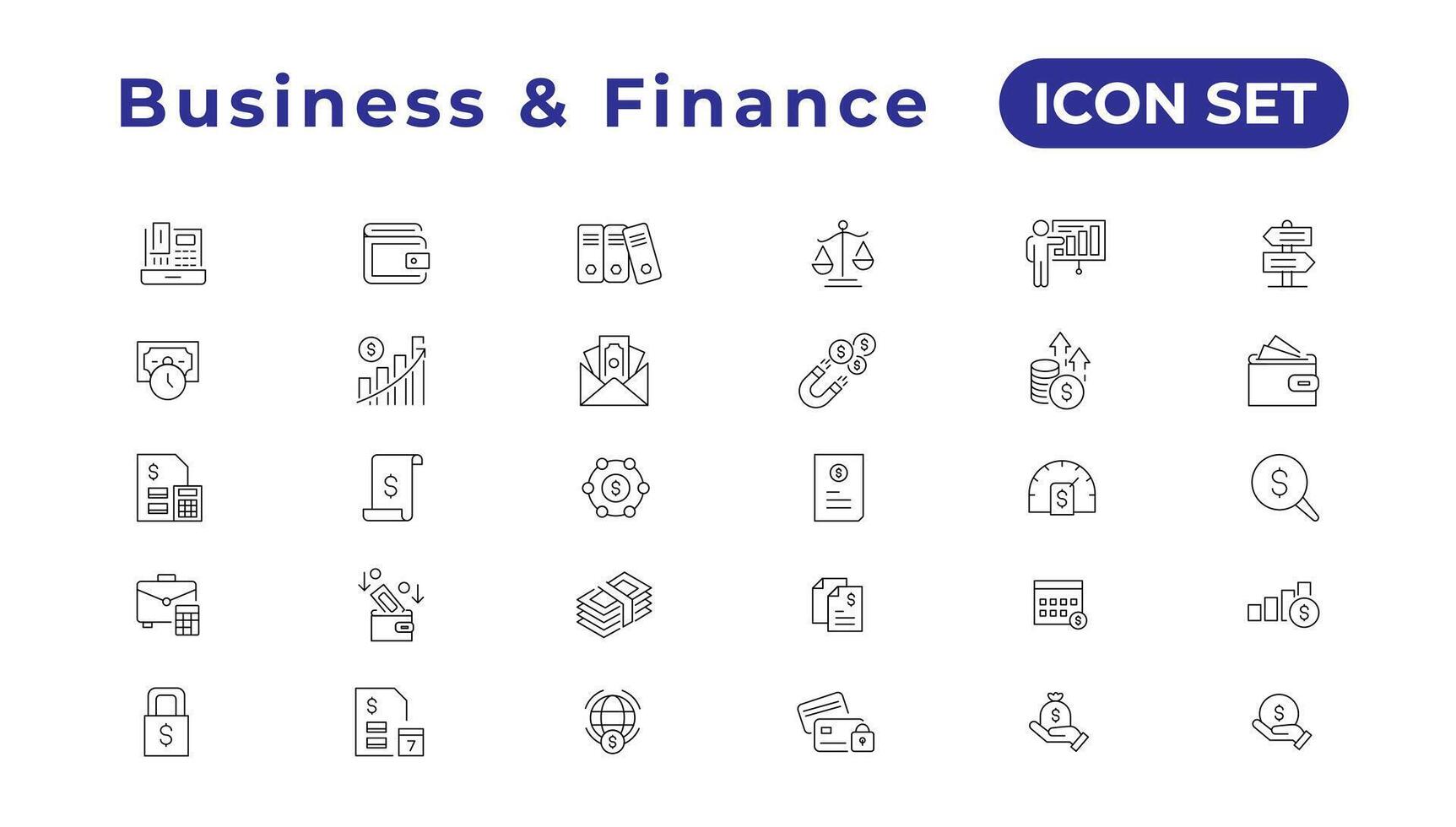 Finanzas icono colocar. conteniendo préstamo, dinero en efectivo, ahorro, financiero meta, ganancia, presupuesto, mutuo fondo, ganador dinero y ingresos íconos vector