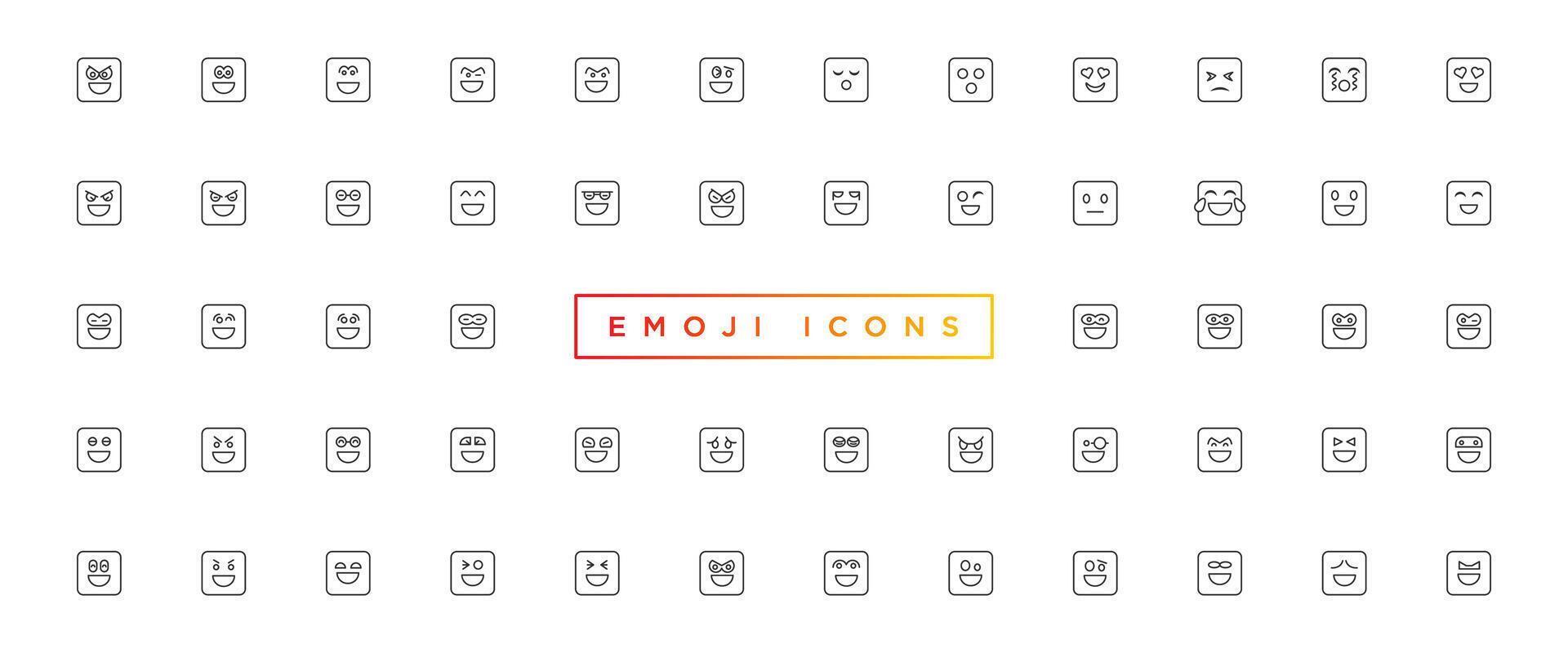 Emoji faces collection. Emojis flat style. Happy and sad emoji. Line smiley face vector