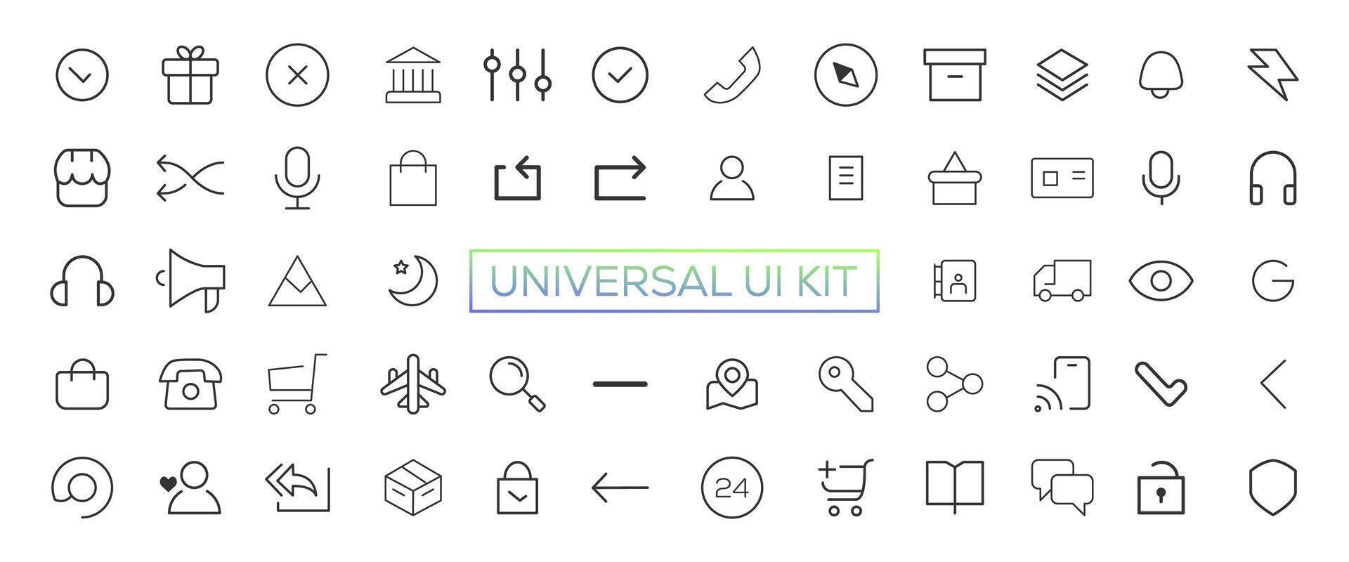 Minimalist and simple looking ui icons set for dark, light mode. Outline isolated user interface elements for night, day themes vector