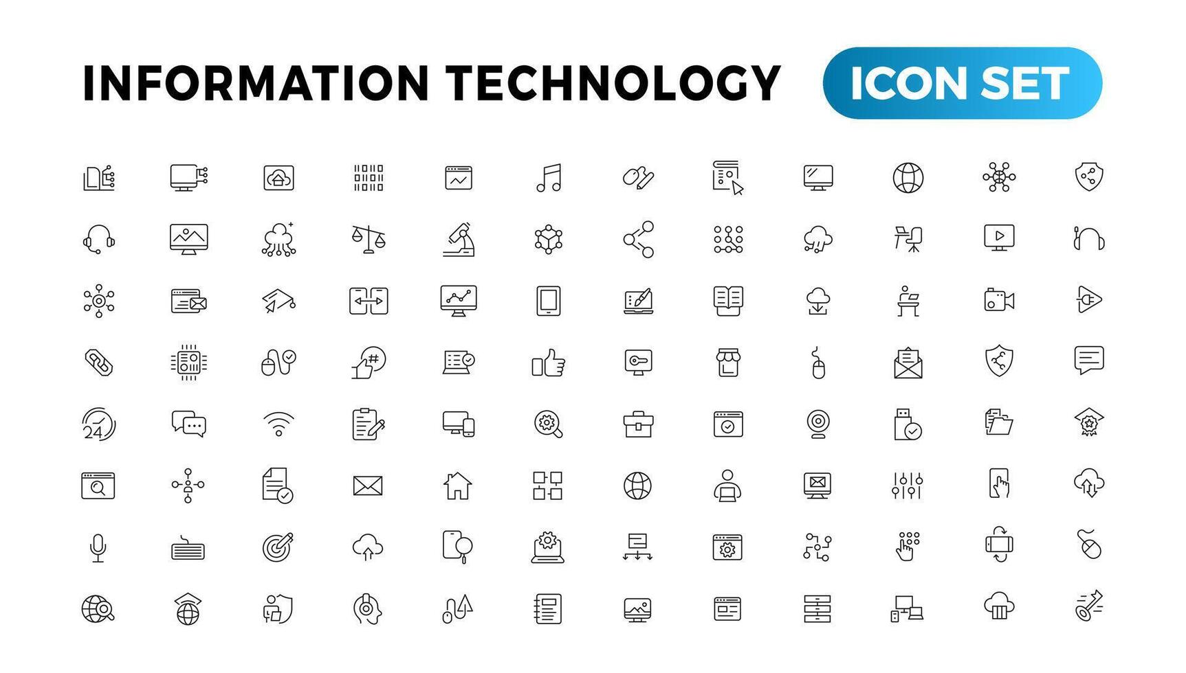 Information technology line icons collection. Big UI icon set in a flat design. Thin outline icons pack vector