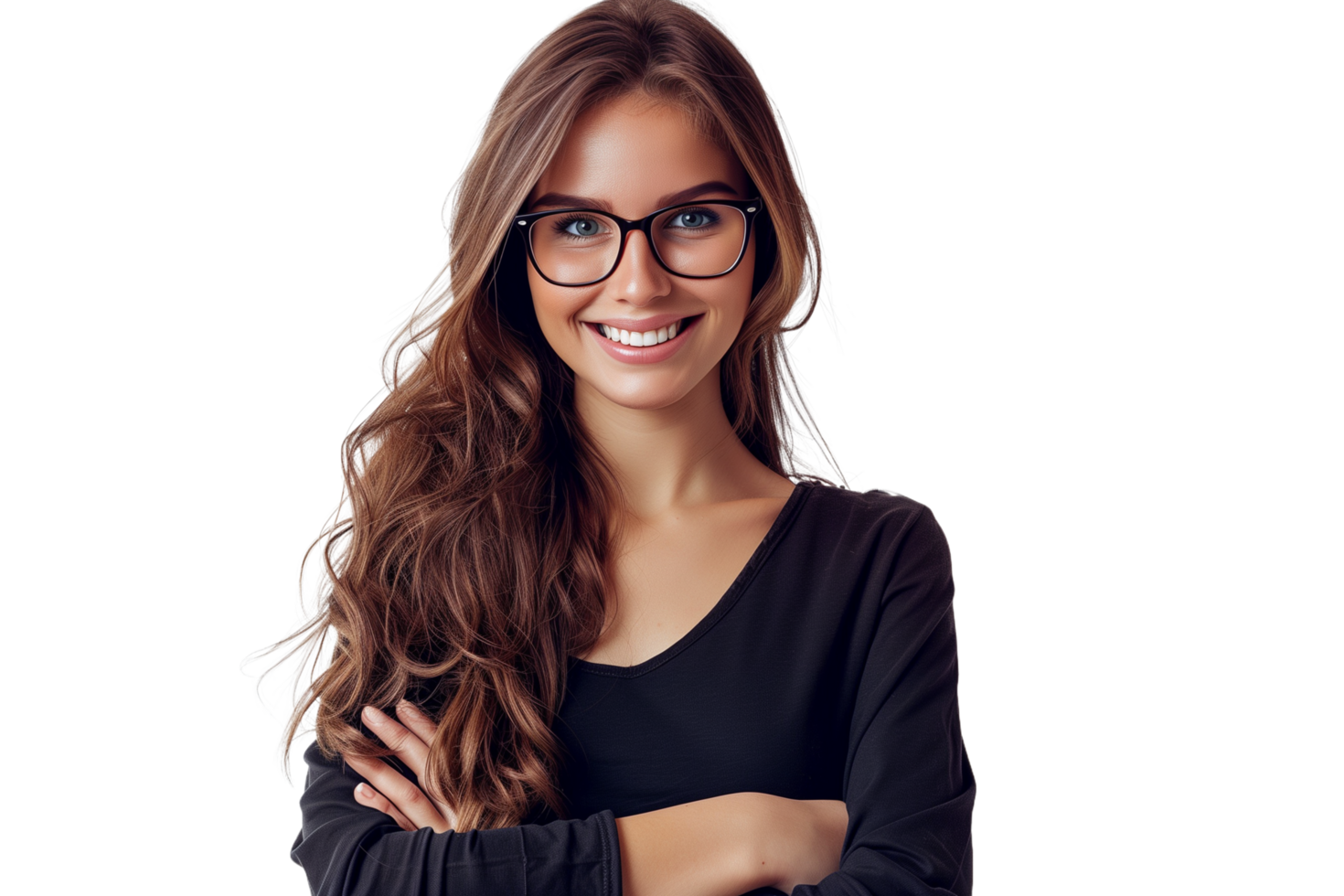 AI generated a beautiful woman with glasses standing with her arms crossed png