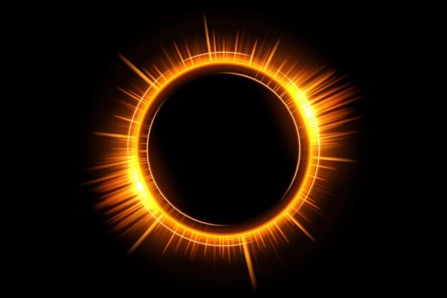 oro brillante círculo, elegante iluminado ligero anillo en oscuro fondo, vector ilustración