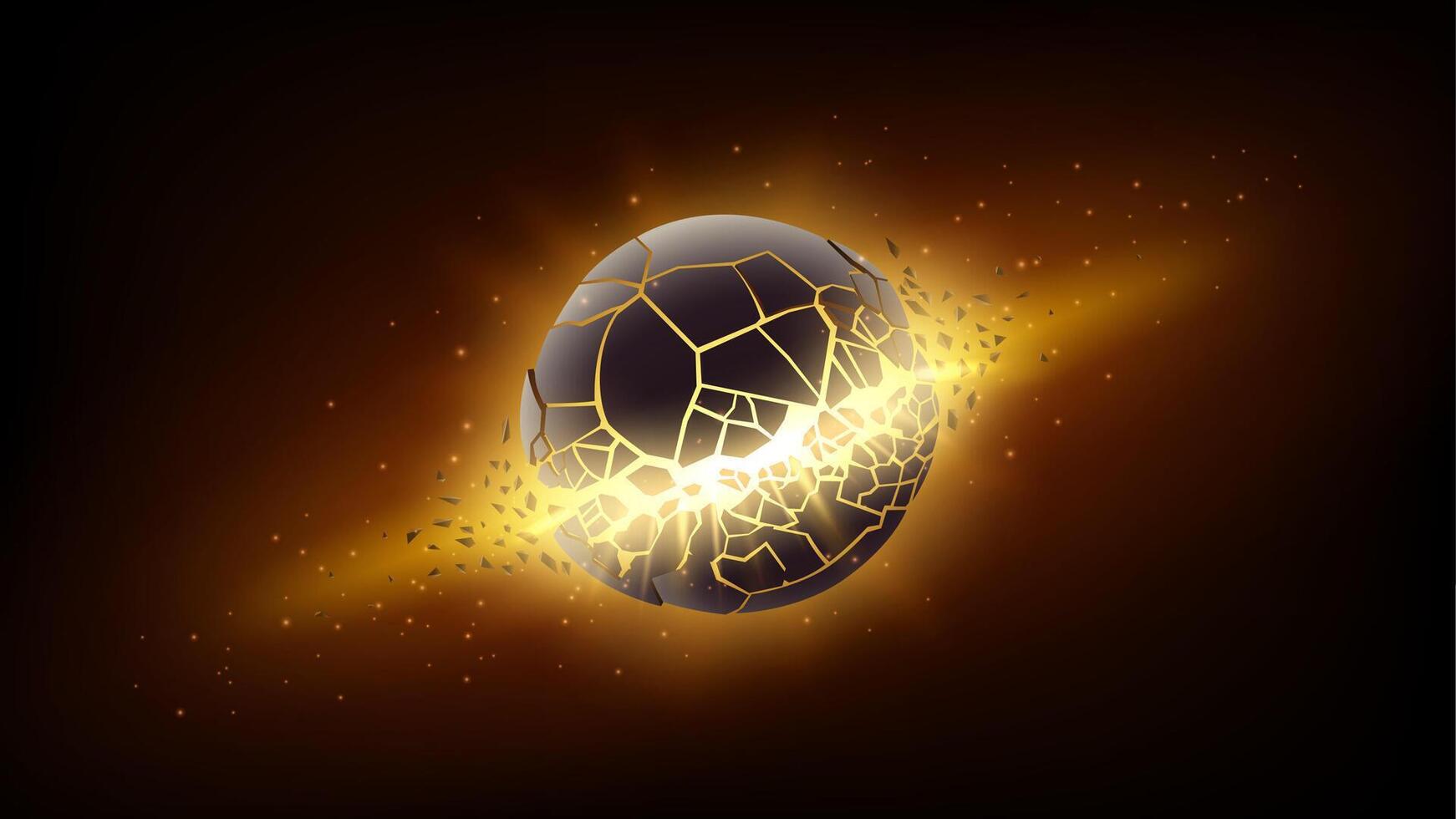 Exploding Planet with Flying Particles, Vector Illustration