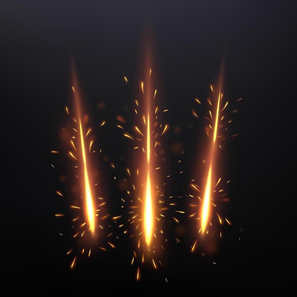 Three Lines of Sparks, Glowing Claws Light Effect, Vector Illustration