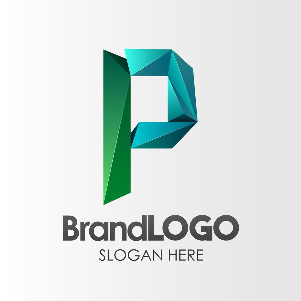 Brand Logo Letter P Template, 3D Shape Low Poly, Suitable For Business Company Visual Identity, Vector Illustration