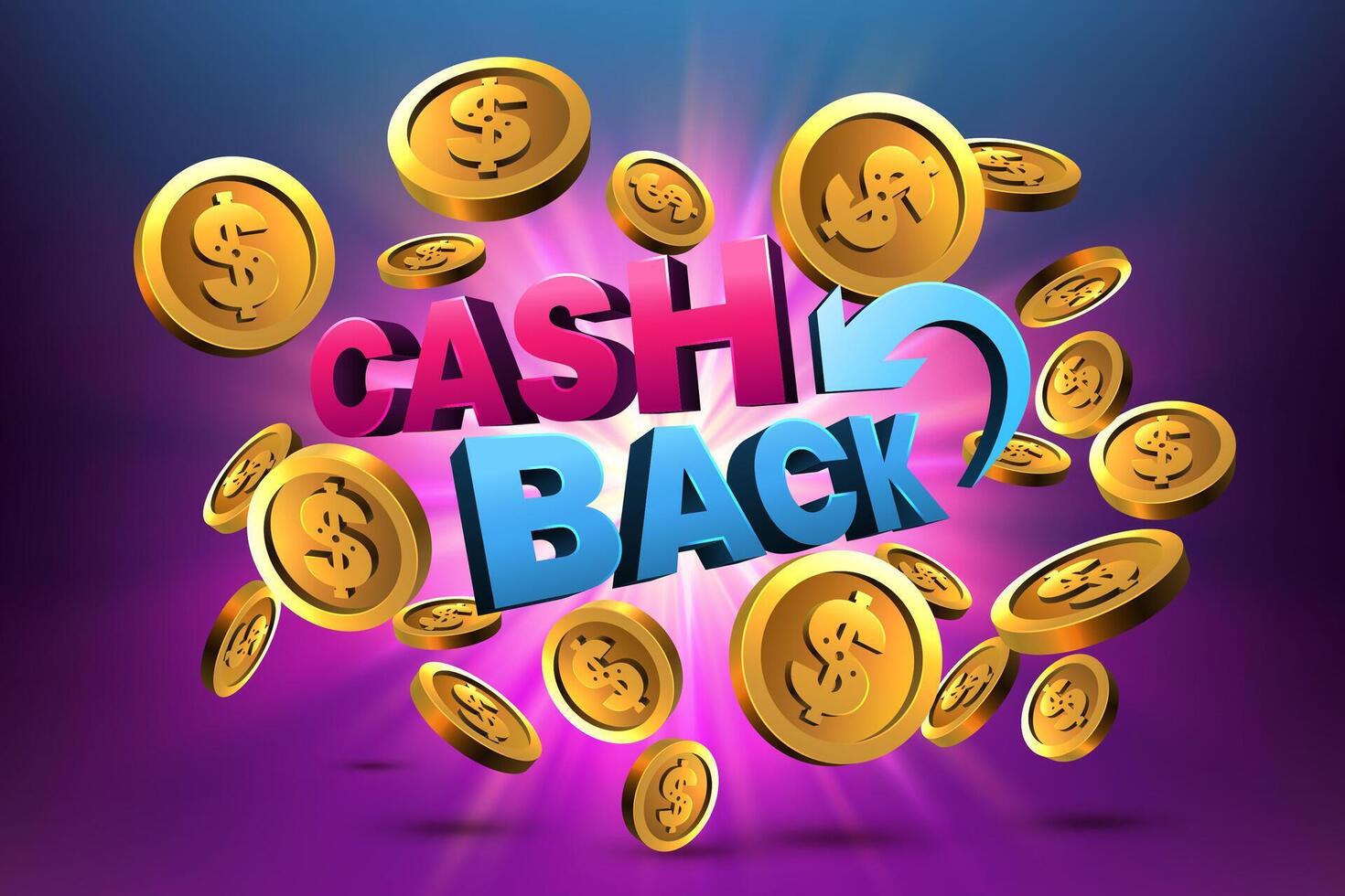 Cash Back Text With Flying Coins On Bright Background, Financial Payment Concept, Vector Illustration