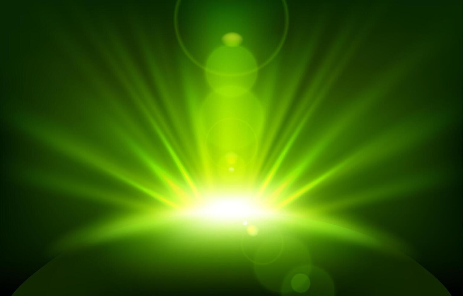 Green Rays with Lens Flare, Vector Illustration