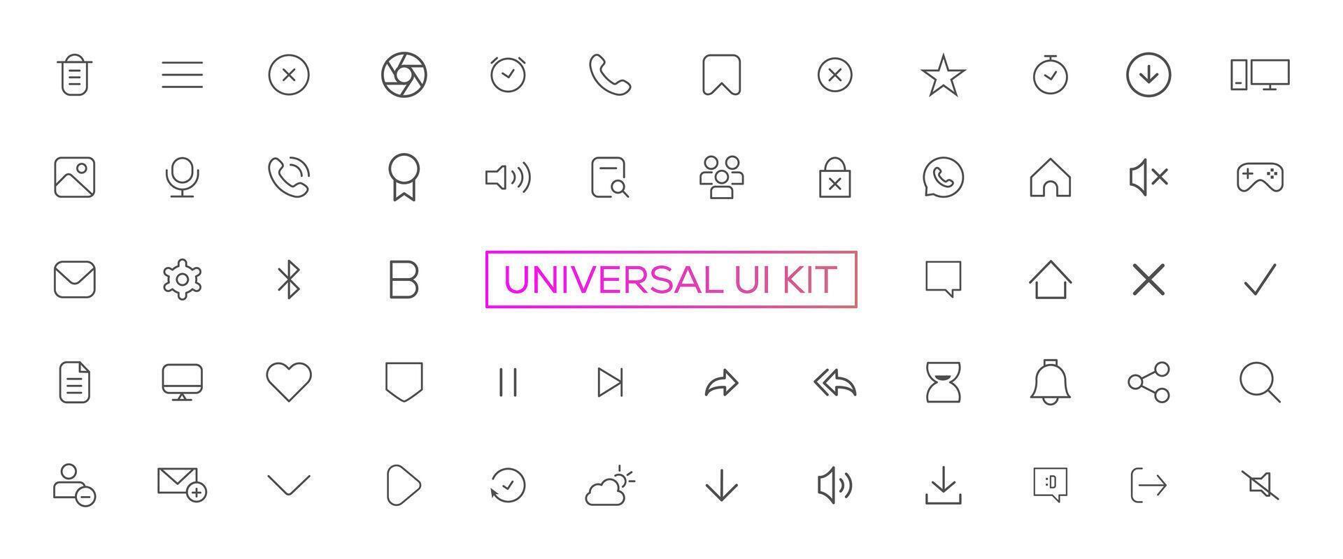 Minimalist and simple looking ui icons set for dark, light mode. Outline isolated user interface elements for night, day themes vector