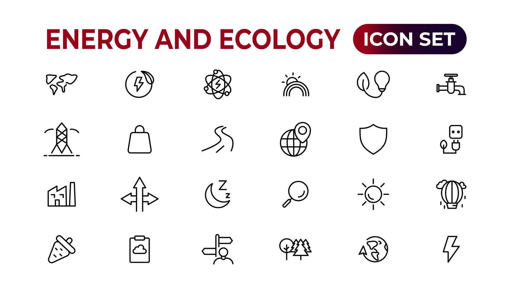 Energy and Ecology Line Editable Icons set. Vector illustration in modern thin line style of eco related icons. protection, planet care, natural recycling power. Pictograms and infographics.