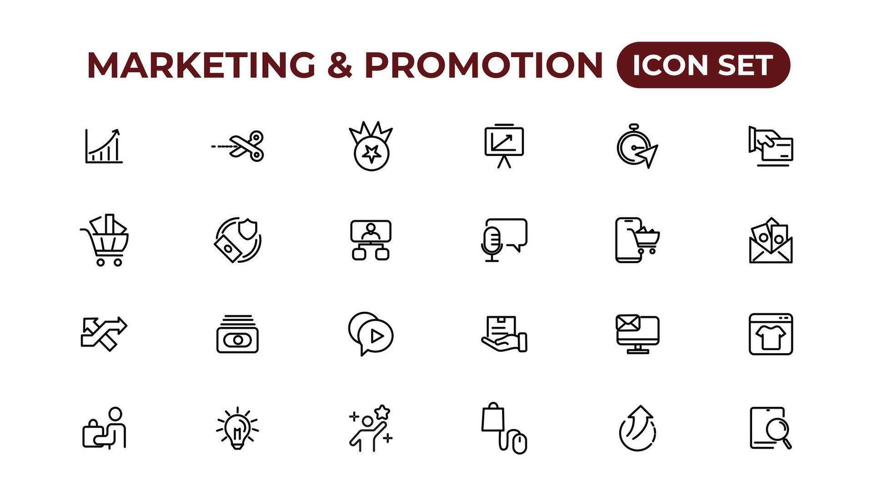 Marketing and promotion linear icons collection.Set of thin line web icon set, simple outline icons collection, Pixel Perfect icons, Simple vector illustration.