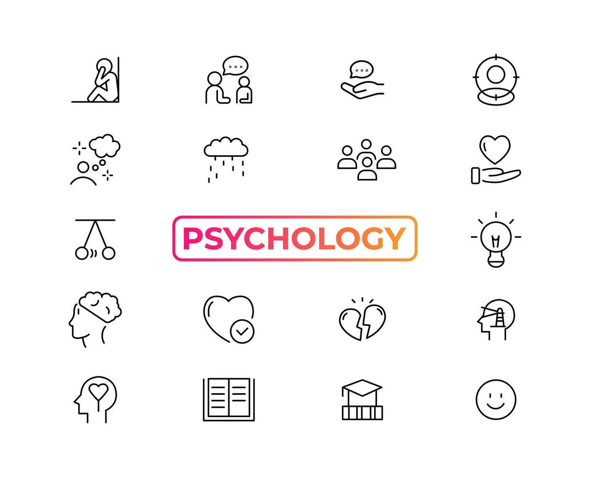 Psychology and mental line icons collection. Big UI icon set in a flat design. Thin outline icons pack. Vector illustration EPS10