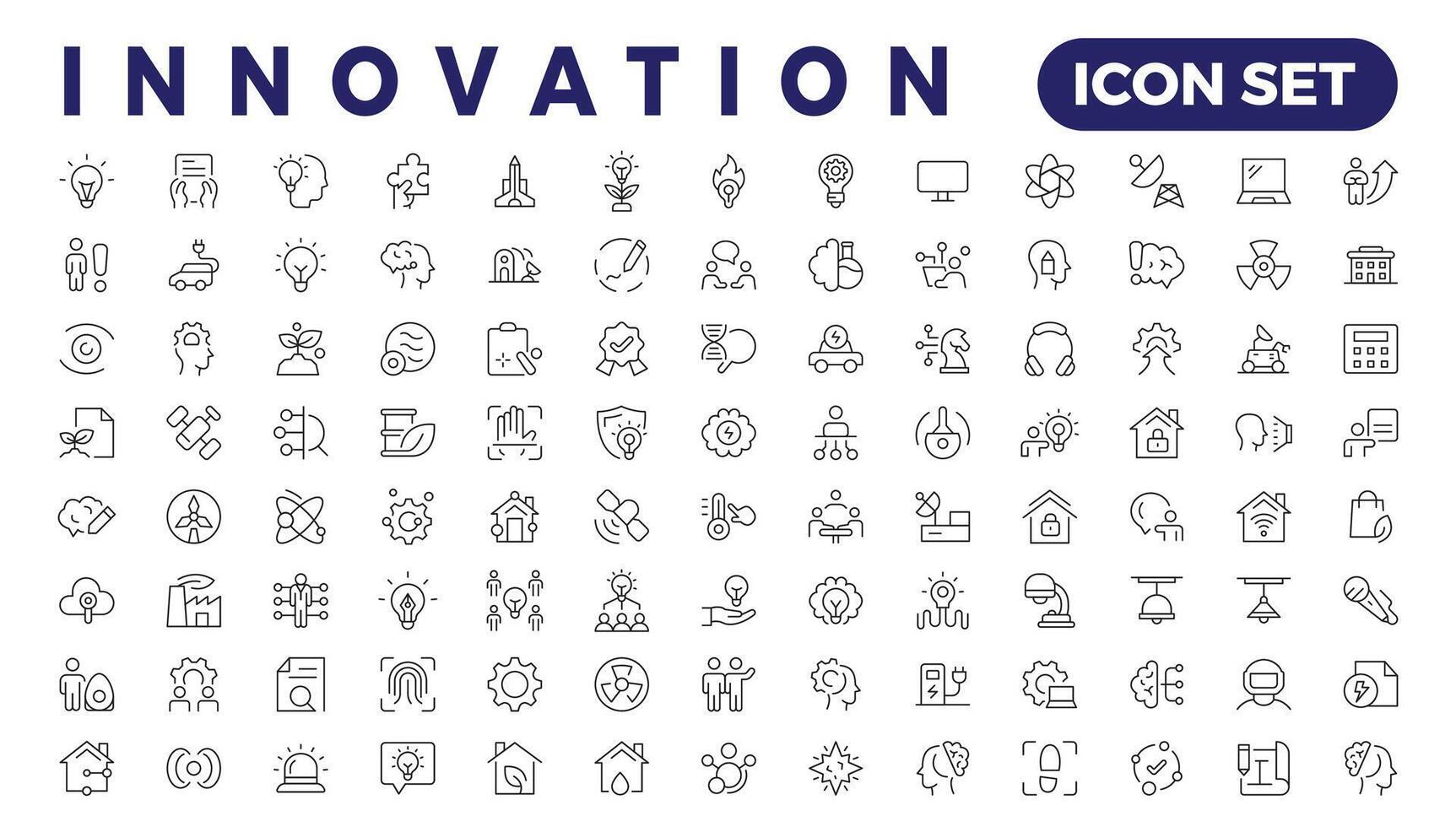 innovación línea íconos recopilación. tecnología, creativo, idea genial, educación iconos ui icono colocar. Delgado contorno íconos paquete vector