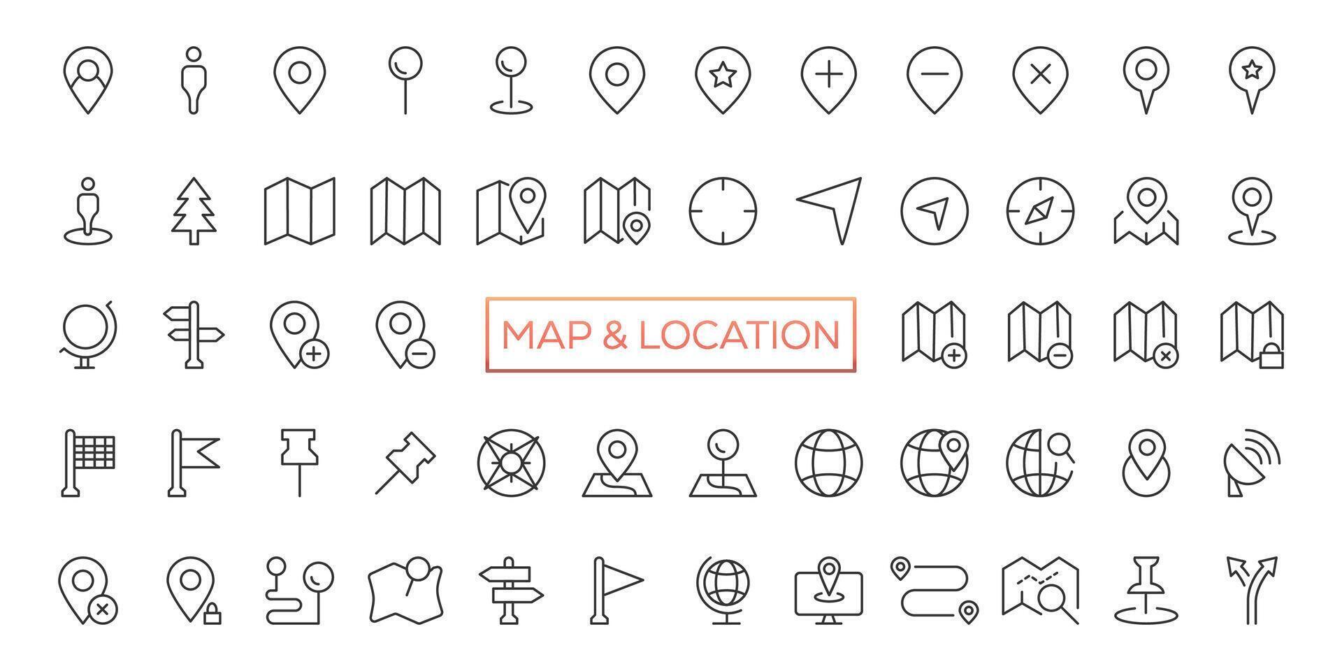 Location icons set. Navigation icons. Map pointer icons. Location symbols. Vector illustration