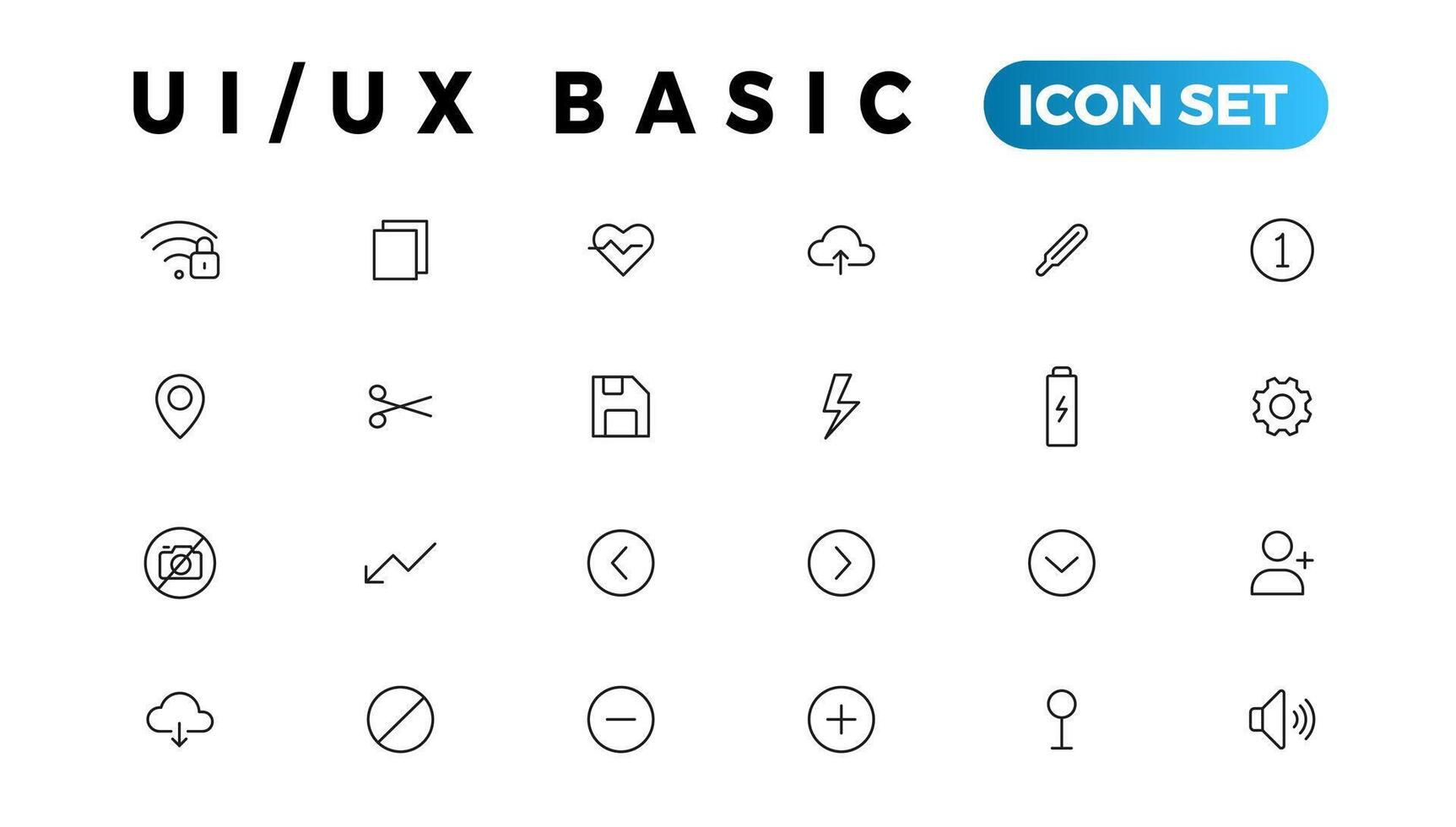 Basic User Interface Essential Set. ui ux Line Outline Icons. For App, Web, Print. Editable Stroke. vector