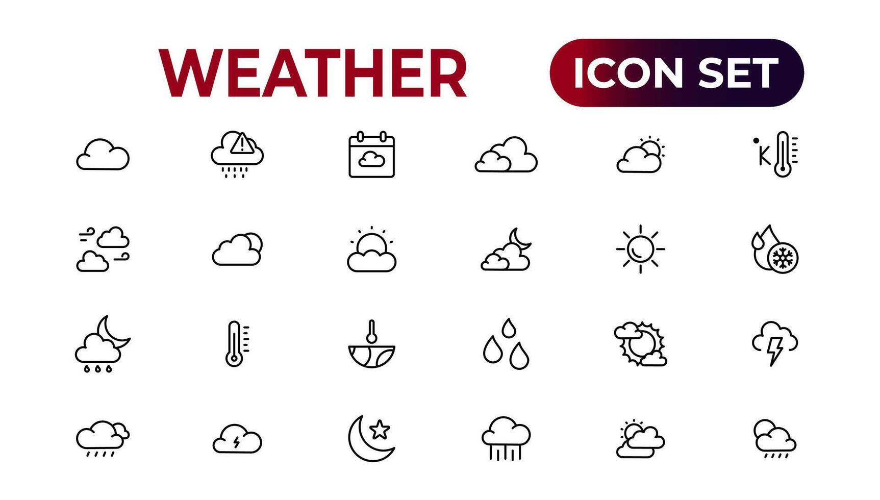 Weather icons. Weather forecast icon set. Clouds logo. Weather , clouds, sunny day, moon, snowflakes, wind, sun day. Vector illustration.