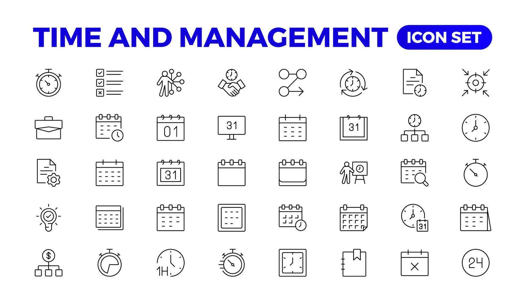 Business and management line icons set. Management icon collection. Project management icon collection. Time management and planning concept. Outline icon set. vector