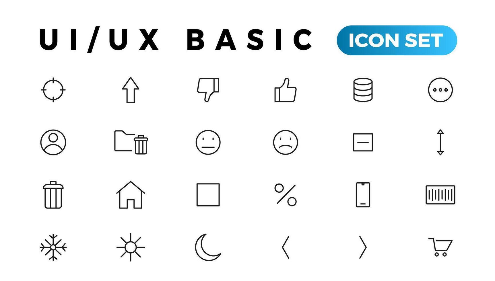Basic User Interface Essential Set. ui ux Line Outline Icons. For App, Web, Print. Editable Stroke. vector