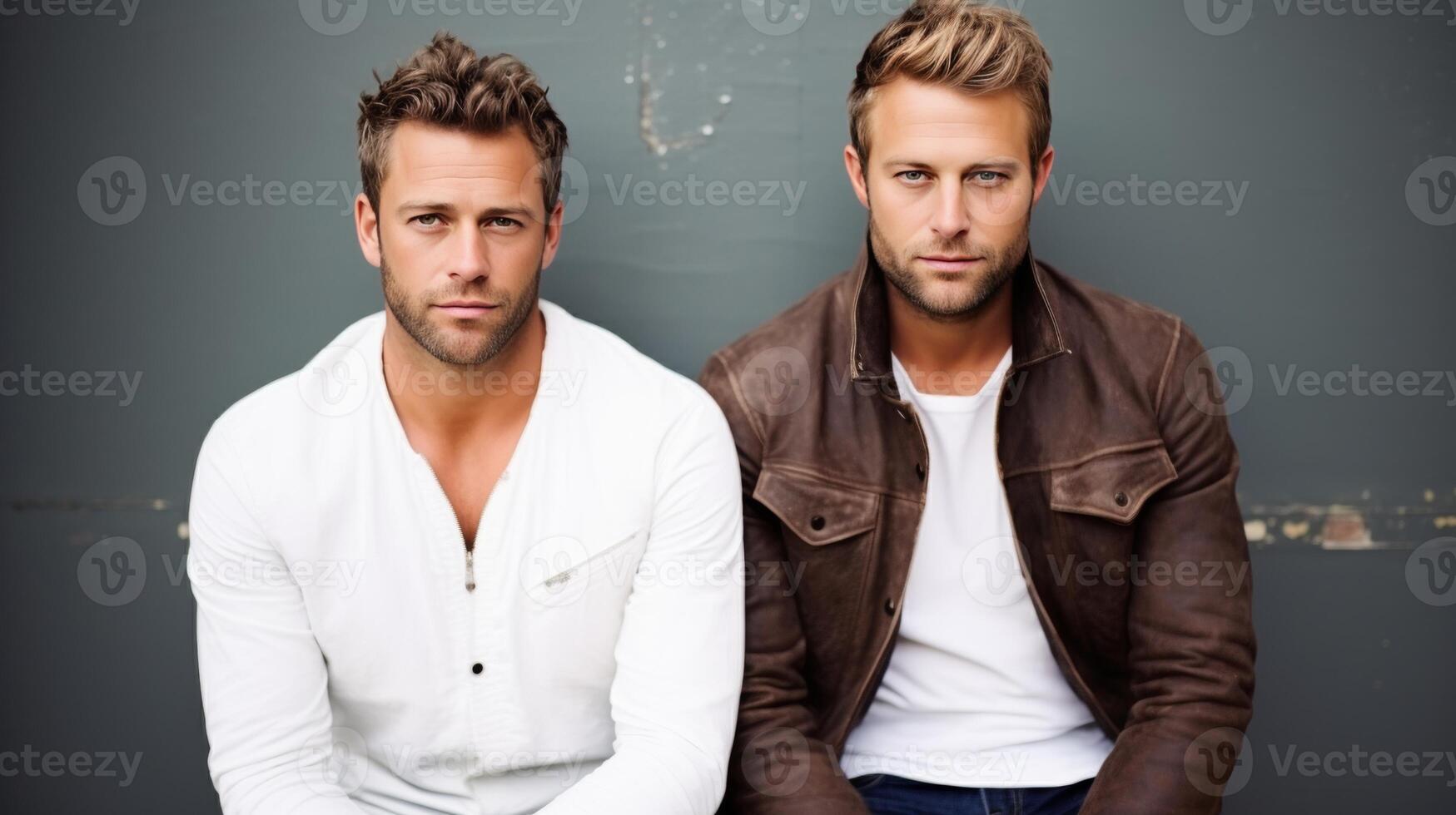 AI generated Two handsome men - close friendship between young brothers, concept of unity and bonding photo