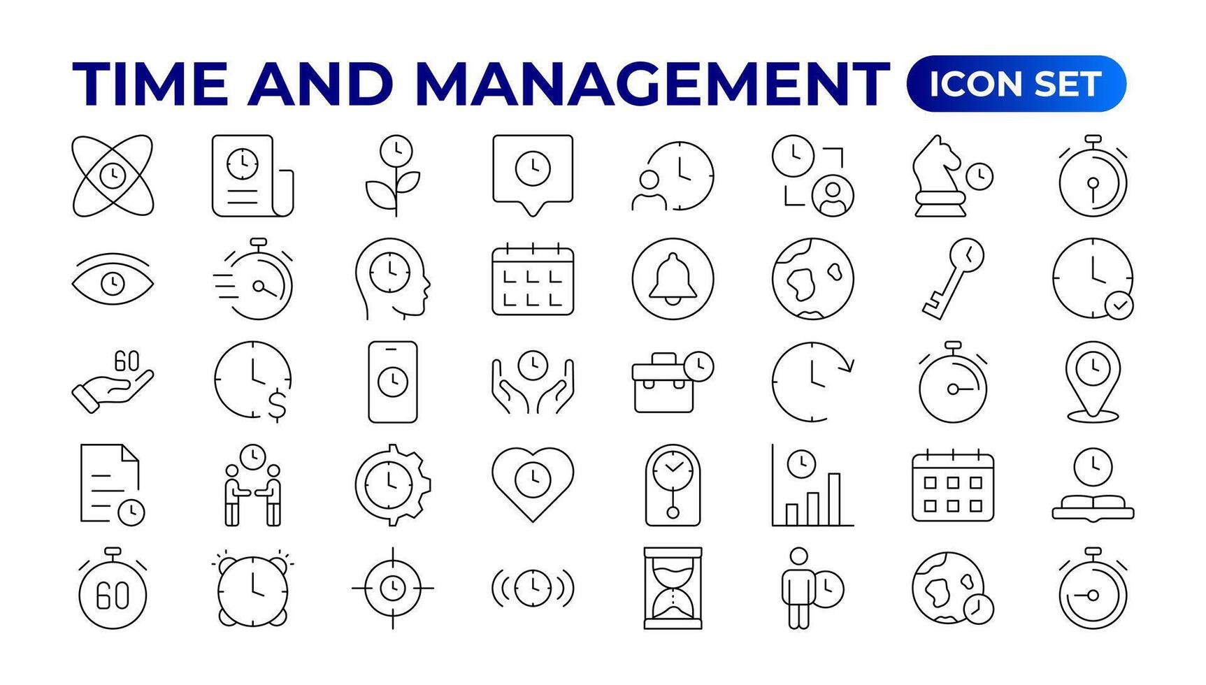 Business and management line icons set. Management icon collection. Project management icon collection. Time management and planning concept. Outline icon set. vector