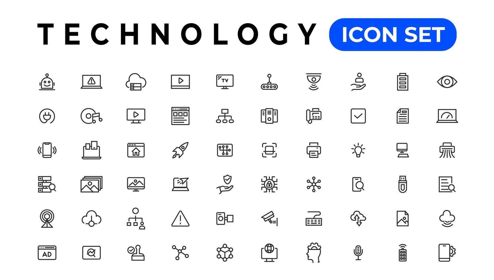 Device and Information technology line icons collection. Big UI icon set in a flat design. Thin outline icons pack vector