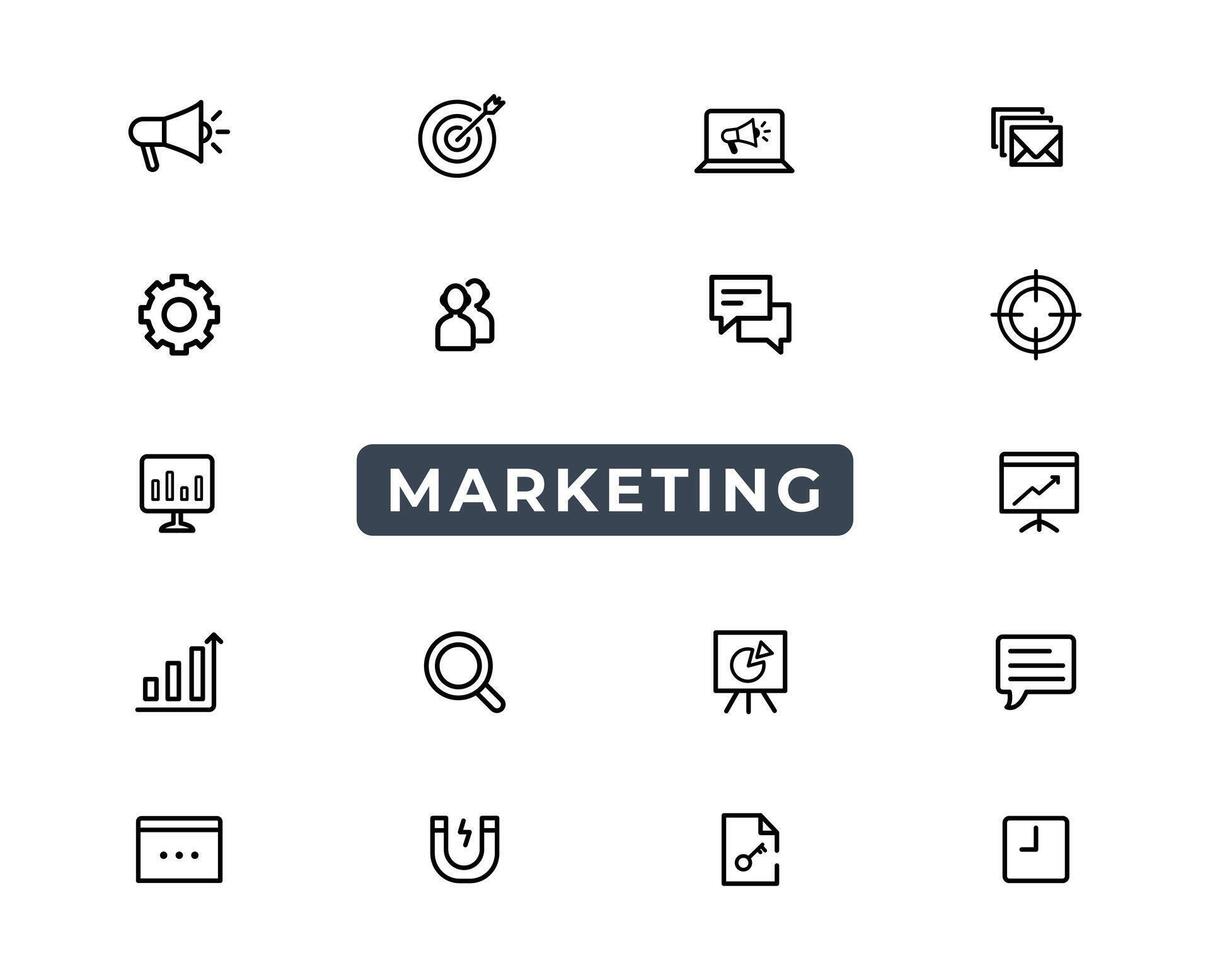 Marketing line icons set. Advertising icon collection. Marketing symbol set. Vector