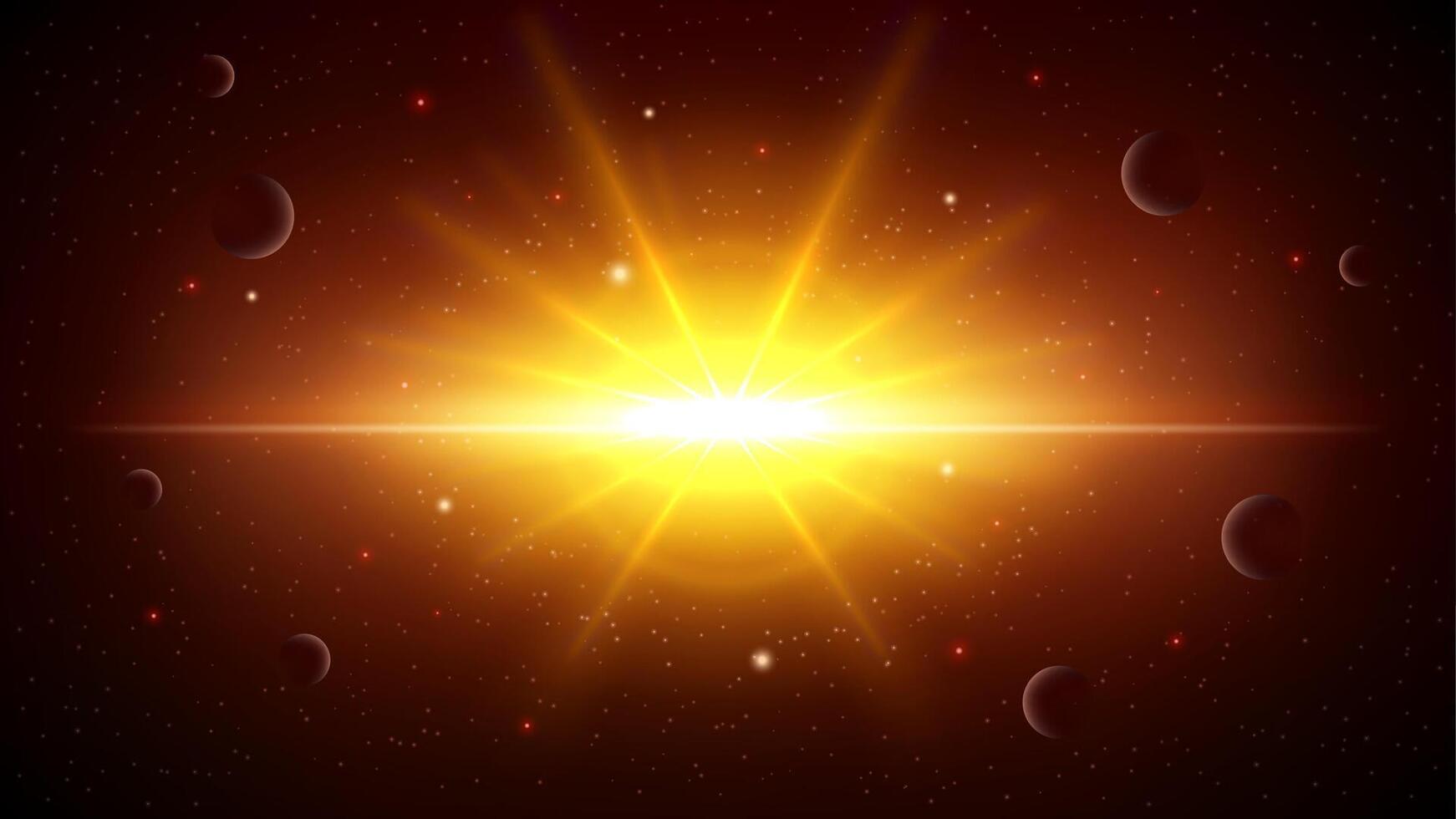 Sunlight Dazzling The Planets, Outer Space Background, Vector Illustration