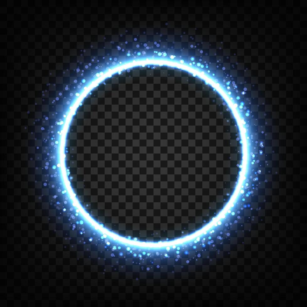 Blue Glowing Circle With Hole, Elegant Illuminated Light Ring Or Eclipse. Vector Illustration