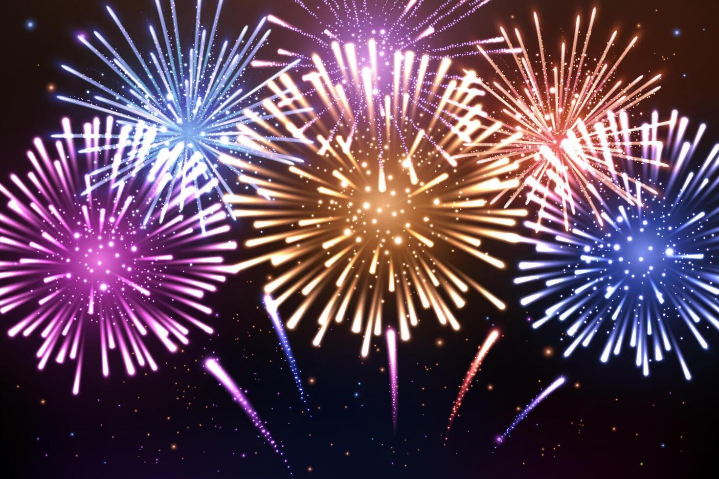 Shining Fireworks Background, New Year Celebration, Vector Illustration