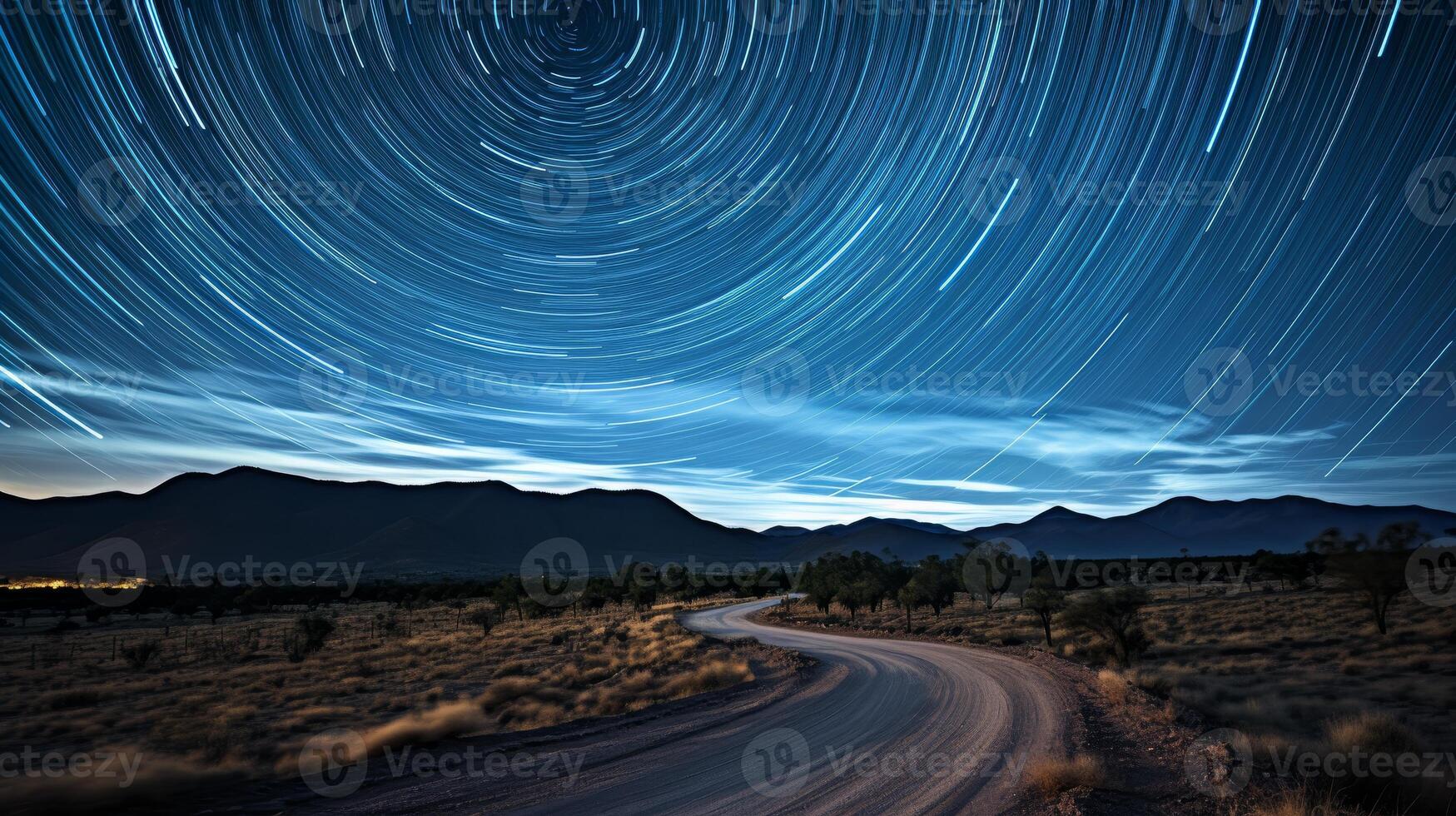 AI generated Breathtaking view of starry night sky over desert landscape for background or astronomy concepts photo