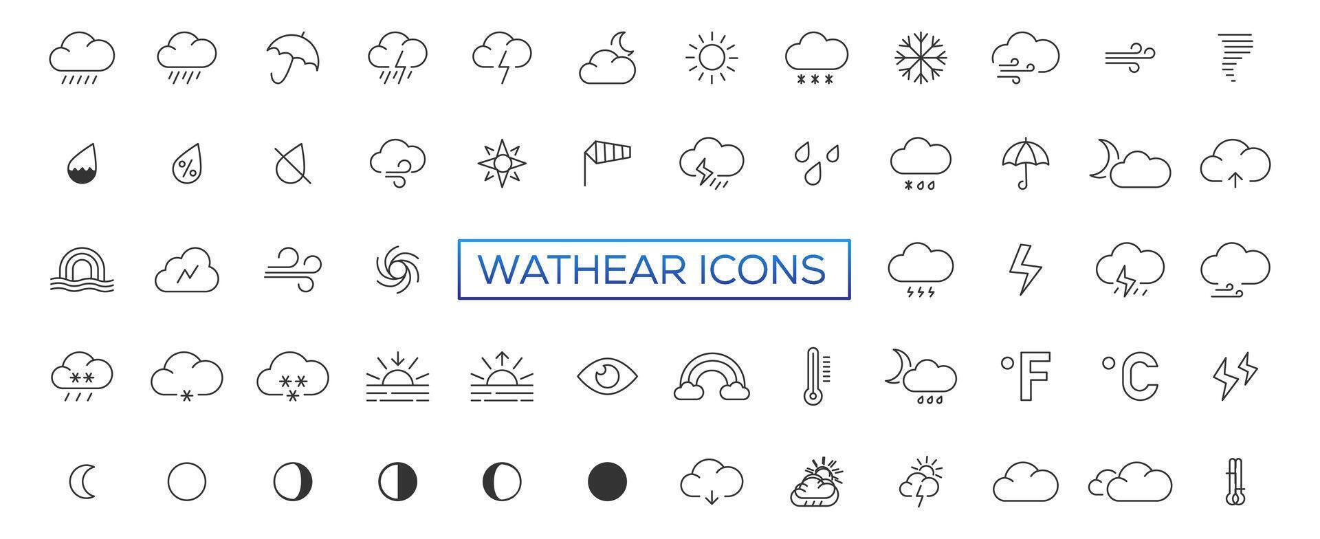 Weather icons set in line style, Weather isolated on white background. Clouds logo and sign, vector illustration