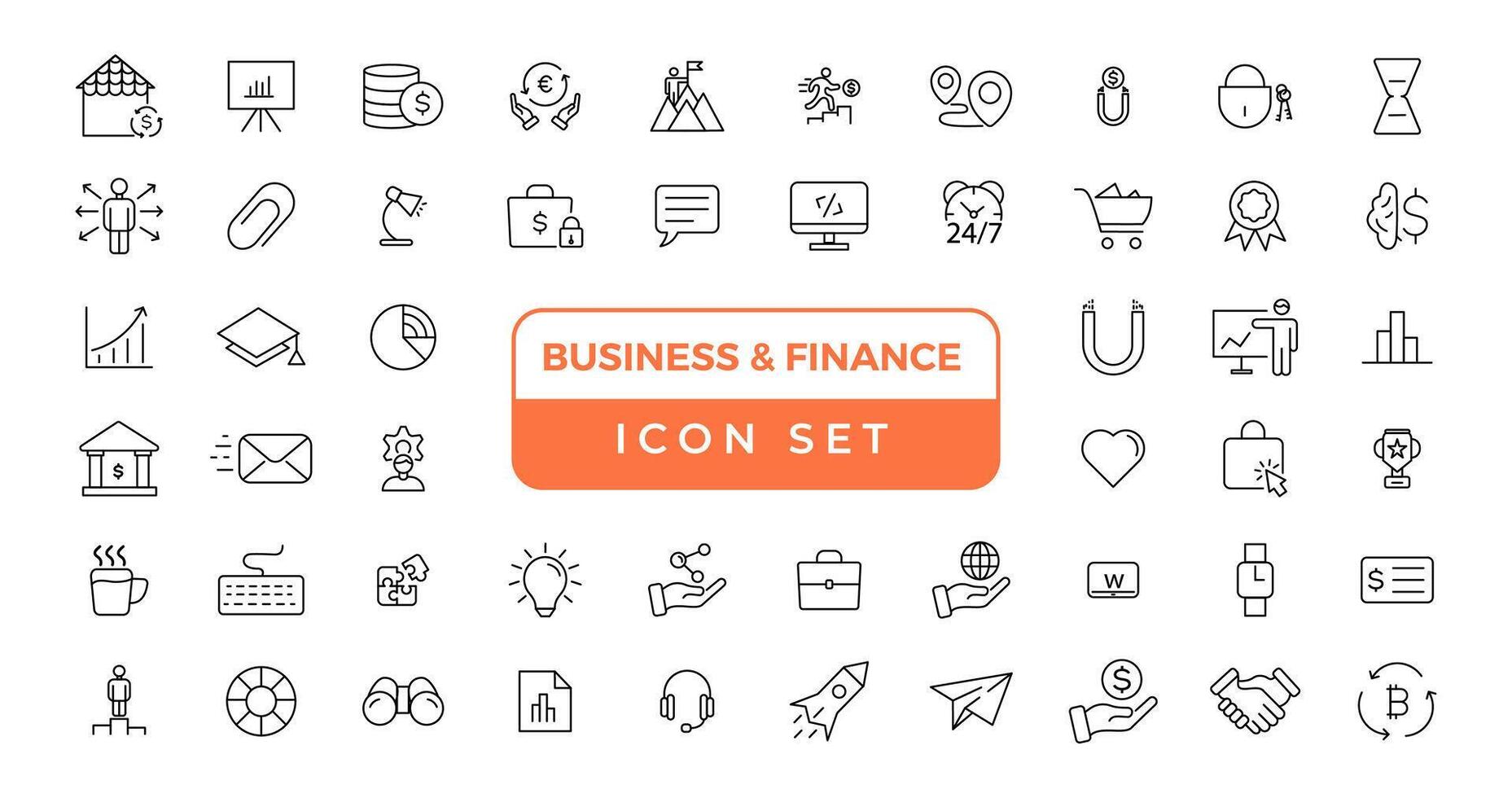 business and finance editable stroke line icon set with money, bank, check, law, auction, exchance, payment, wallet, deposit, piggy, calculator, web and more isolated outline thin symbol. vector