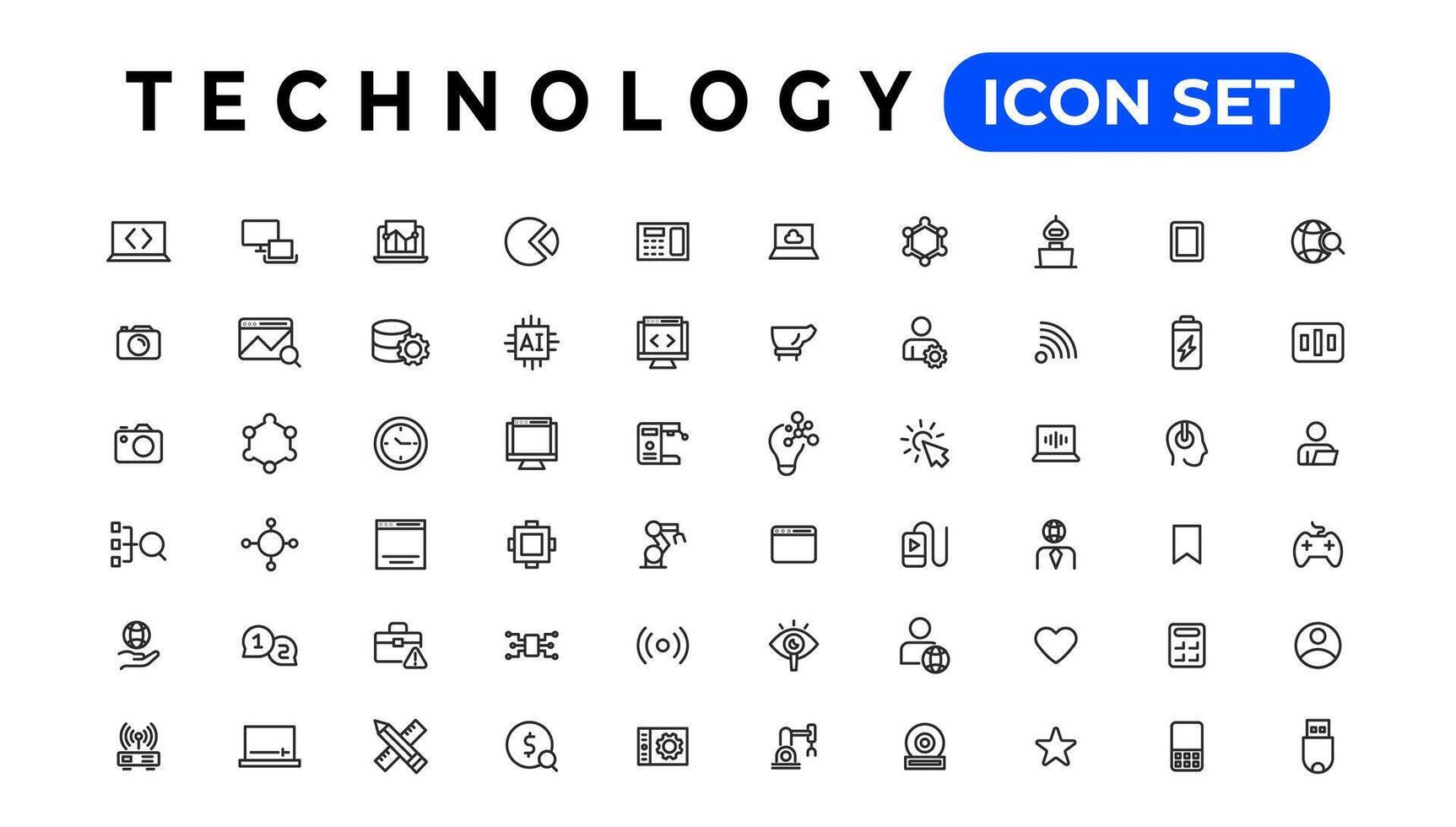 Device and Information technology line icons collection. Big UI icon set in a flat design. Thin outline icons pack vector
