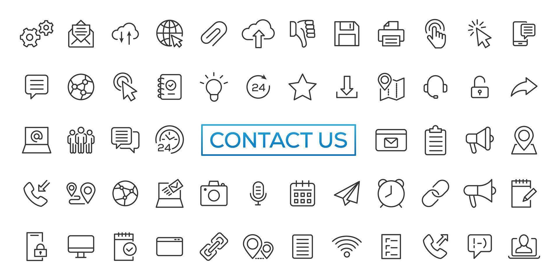 Set of simple Contact us icons for web and mobile app. Social Media network icon call us email mobile signs. Customer service. Contact support sign and symbols vector