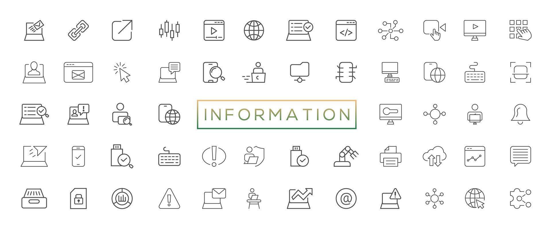 Information technology line icons collection. Big UI icon set in a flat design. Thin outline icons pack vector
