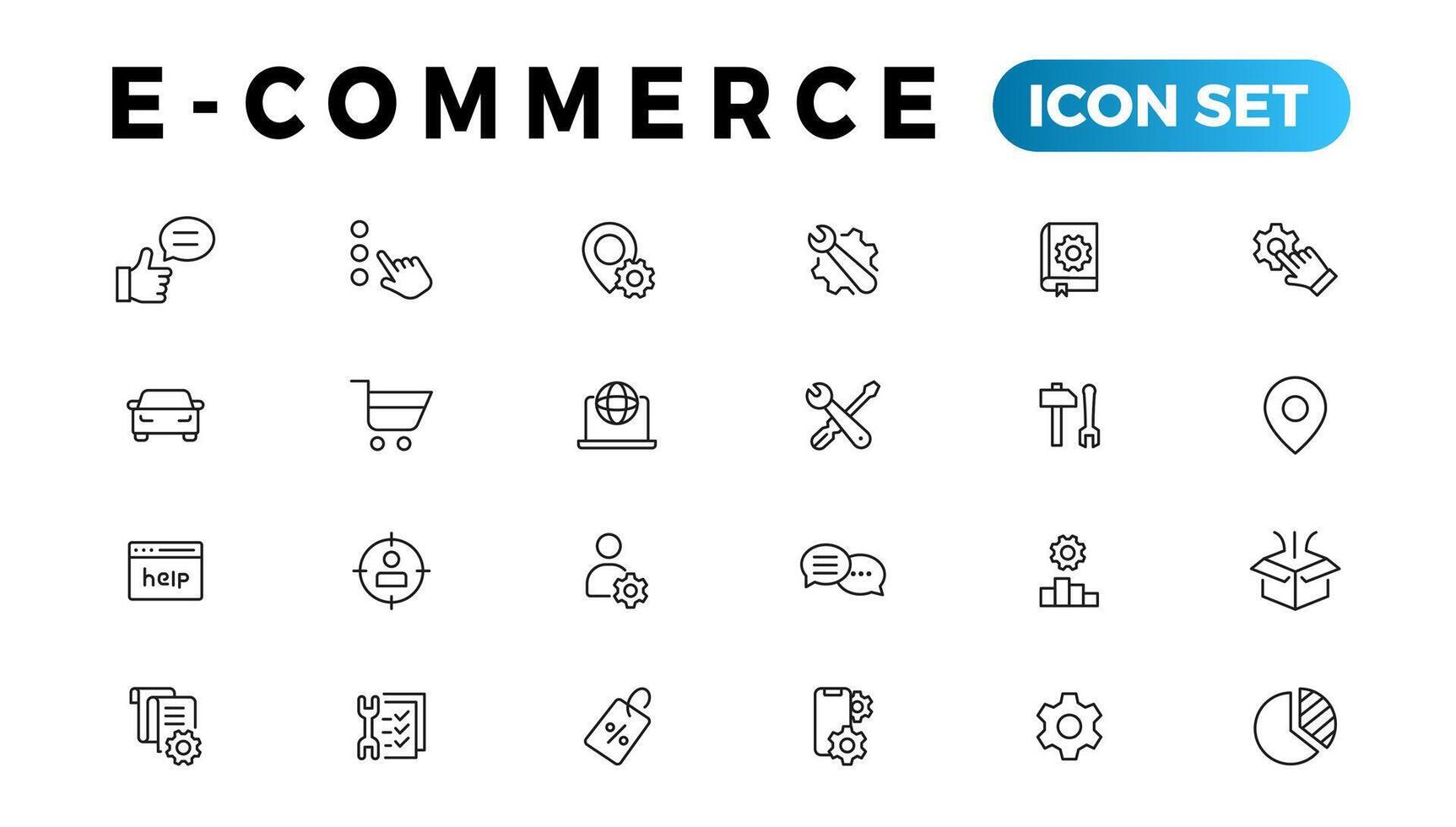 comercio electrónico icono colocar. en línea compras y entrega elementos. e-business símbolo. íconos vector recopilación.