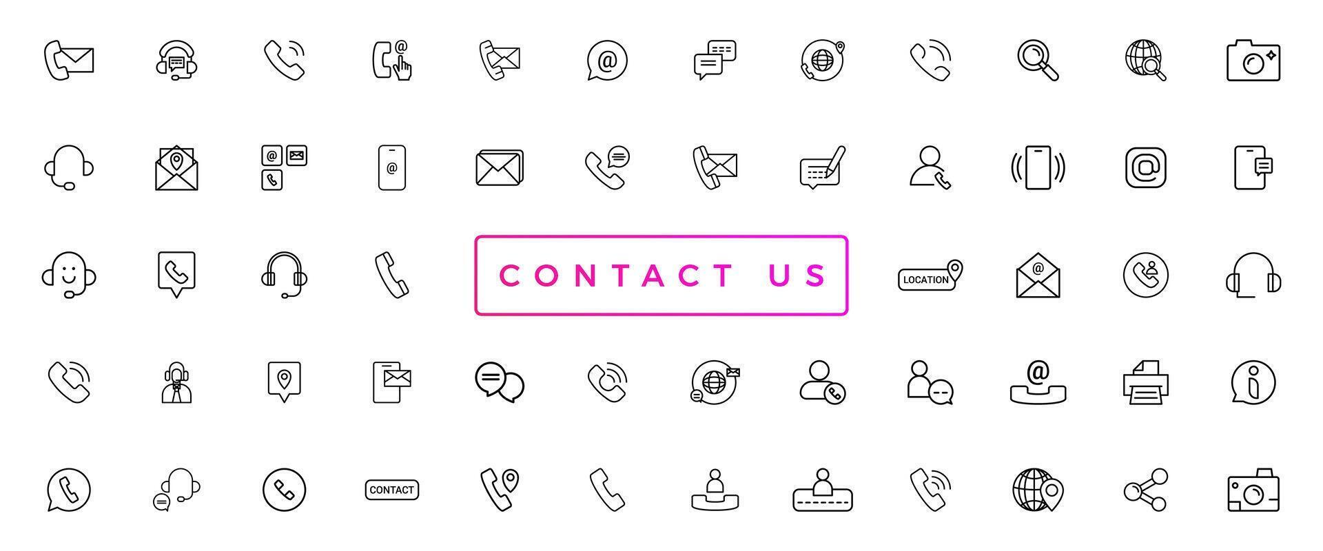 Contact Us web icons in line style. Web and mobile icon. Chat, support, message, phone. Vector illustration