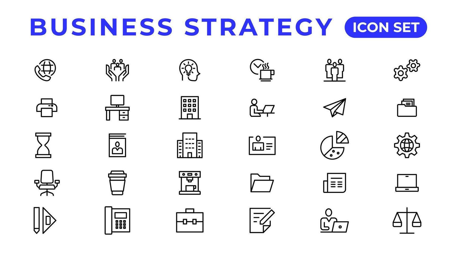 Business strategy set of web icons in line style. Business solutions icons for web and mobile app. Action List, research, solution, team, marketing, startup, advertising, business process vector